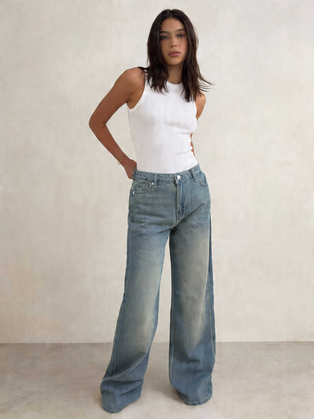 Baggy – High-Waist Flex Waist Light Vintage Green Jeans Baggy - Flex Waist CIZARO - Cizaro Jeans