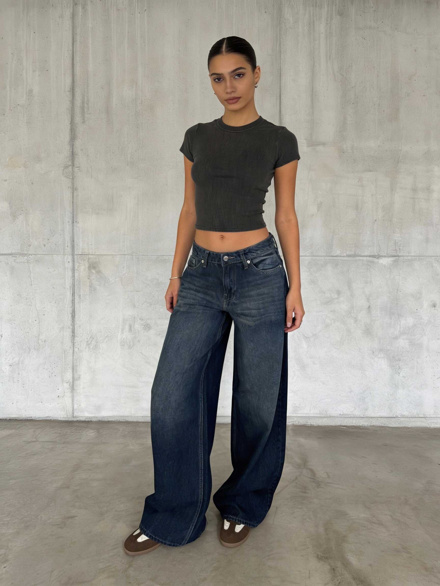 Super Baggy – Mid-Rise Deep Vintage Blue Jeans baggy CIZARO - Cizaro Jeans