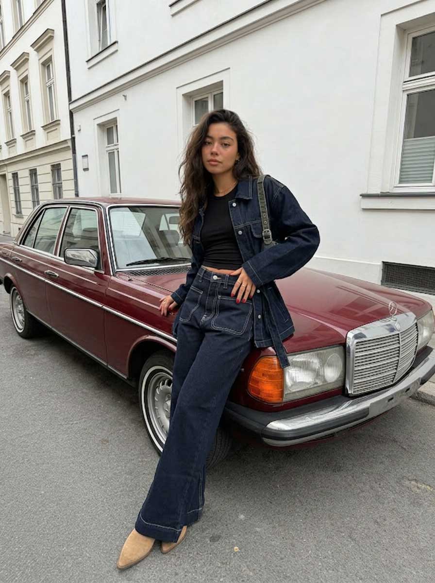 Classic Wide-Leg – High-Waist Raw Denim Patch Pocket Jeans Wide Leg CIZARO - Cizaro Jeans