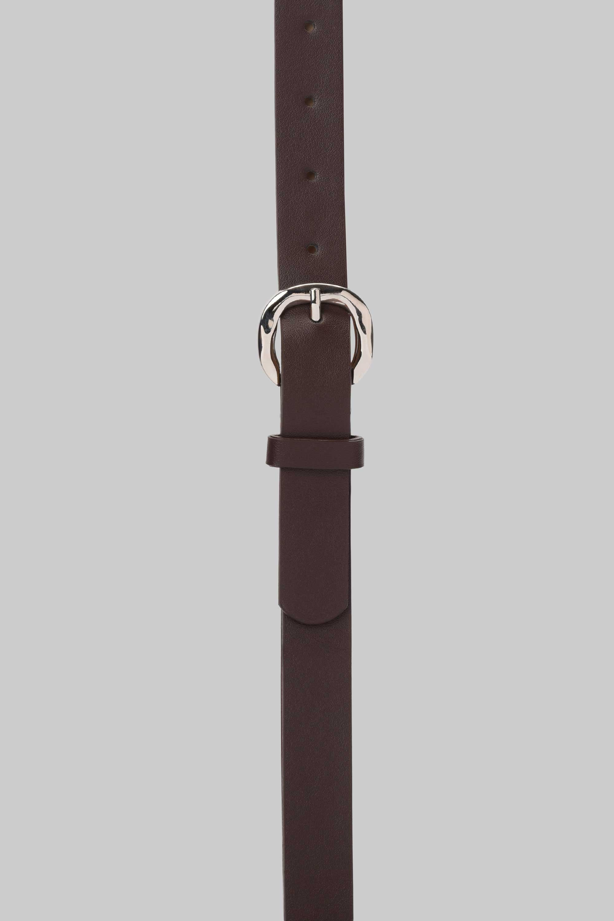Dark Brown Rounded Silver Buckle belt CIZARO - Cizaro Jeans