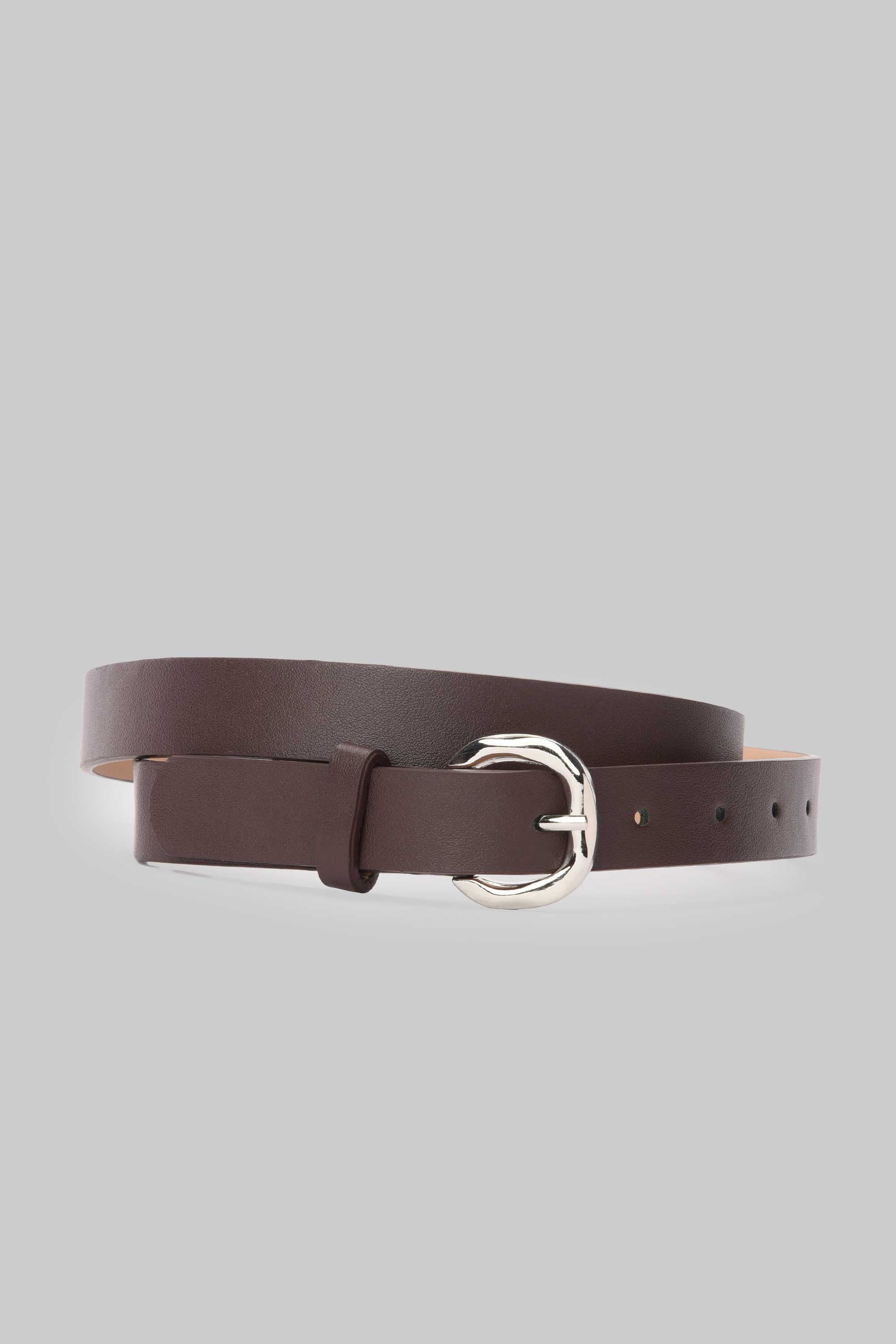 Dark Brown Rounded Silver Buckle belt CIZARO - Cizaro Jeans