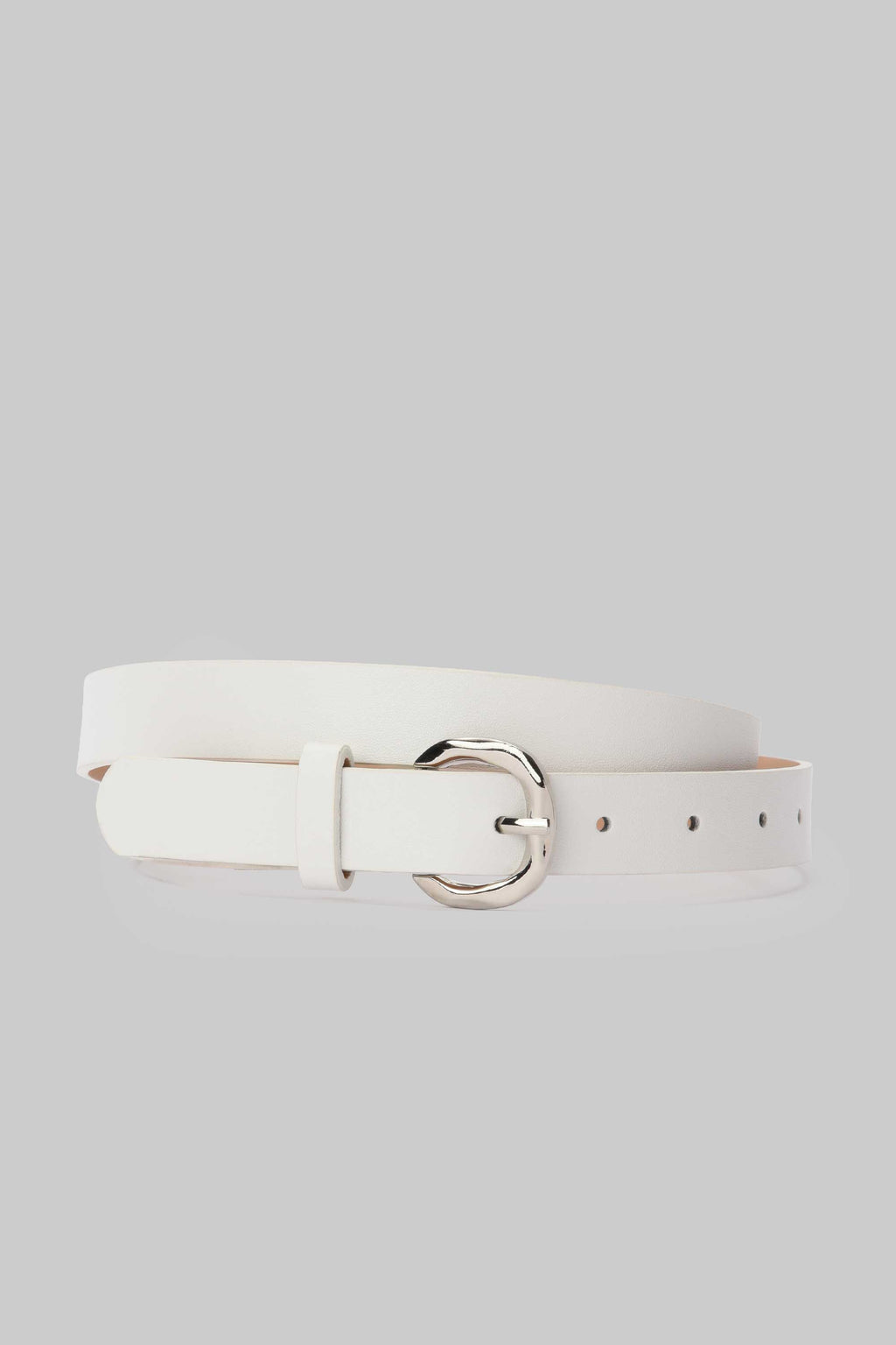 White Rounded Silver Buckle belt CIZARO - Cizaro Jeans