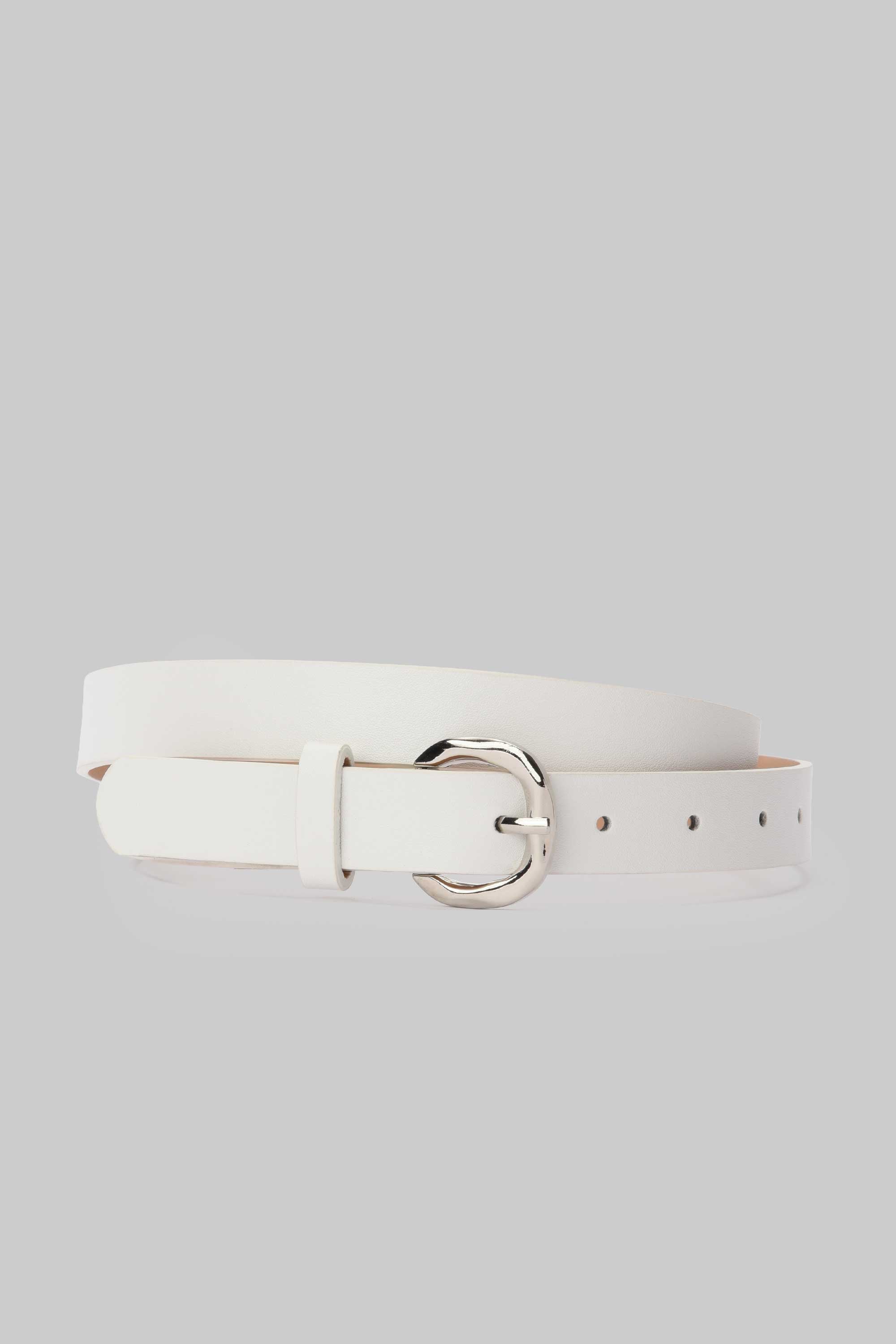 White Rounded Silver Buckle belt CIZARO - Cizaro Jeans
