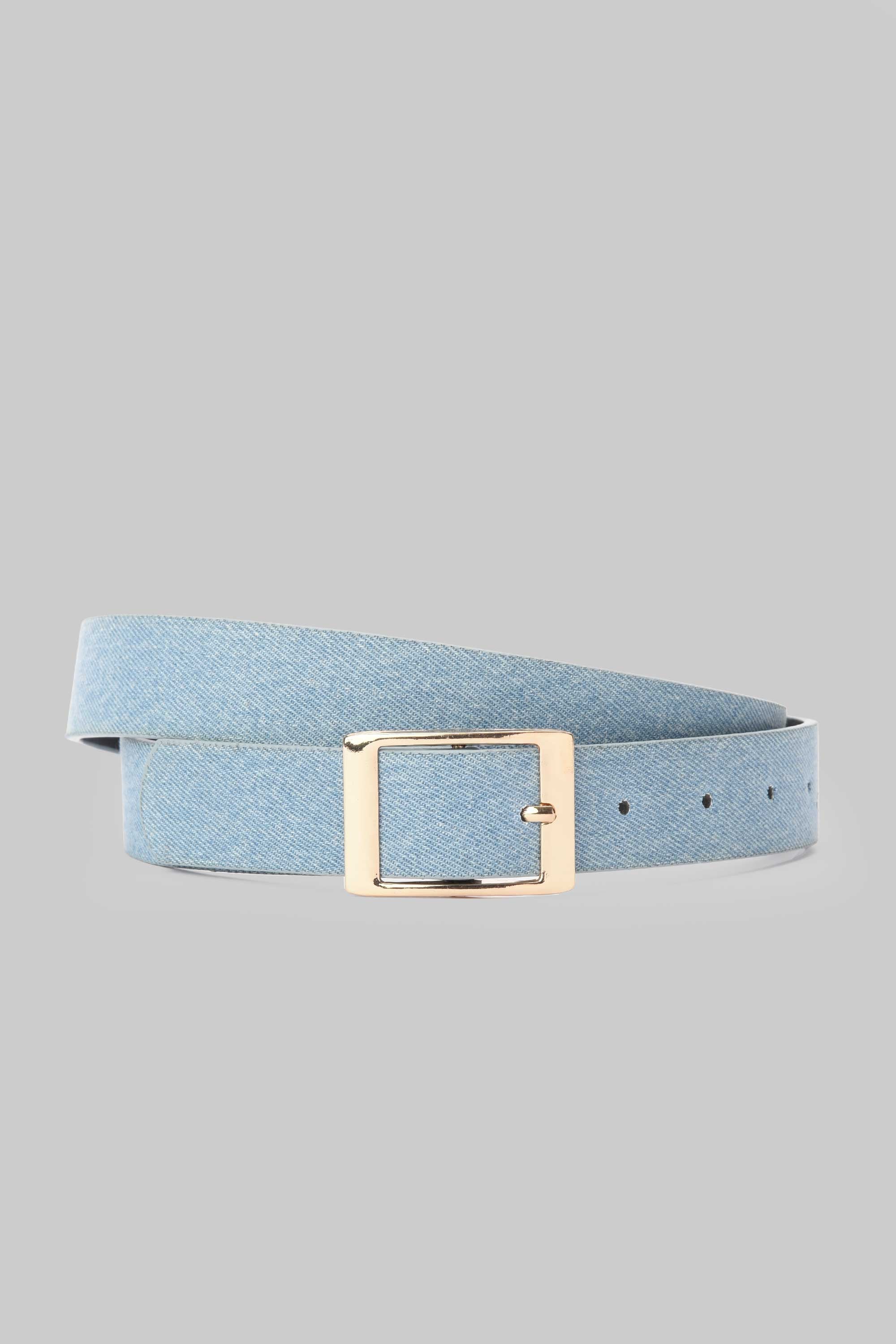 Ice Wash Denim Square Gold Buckle