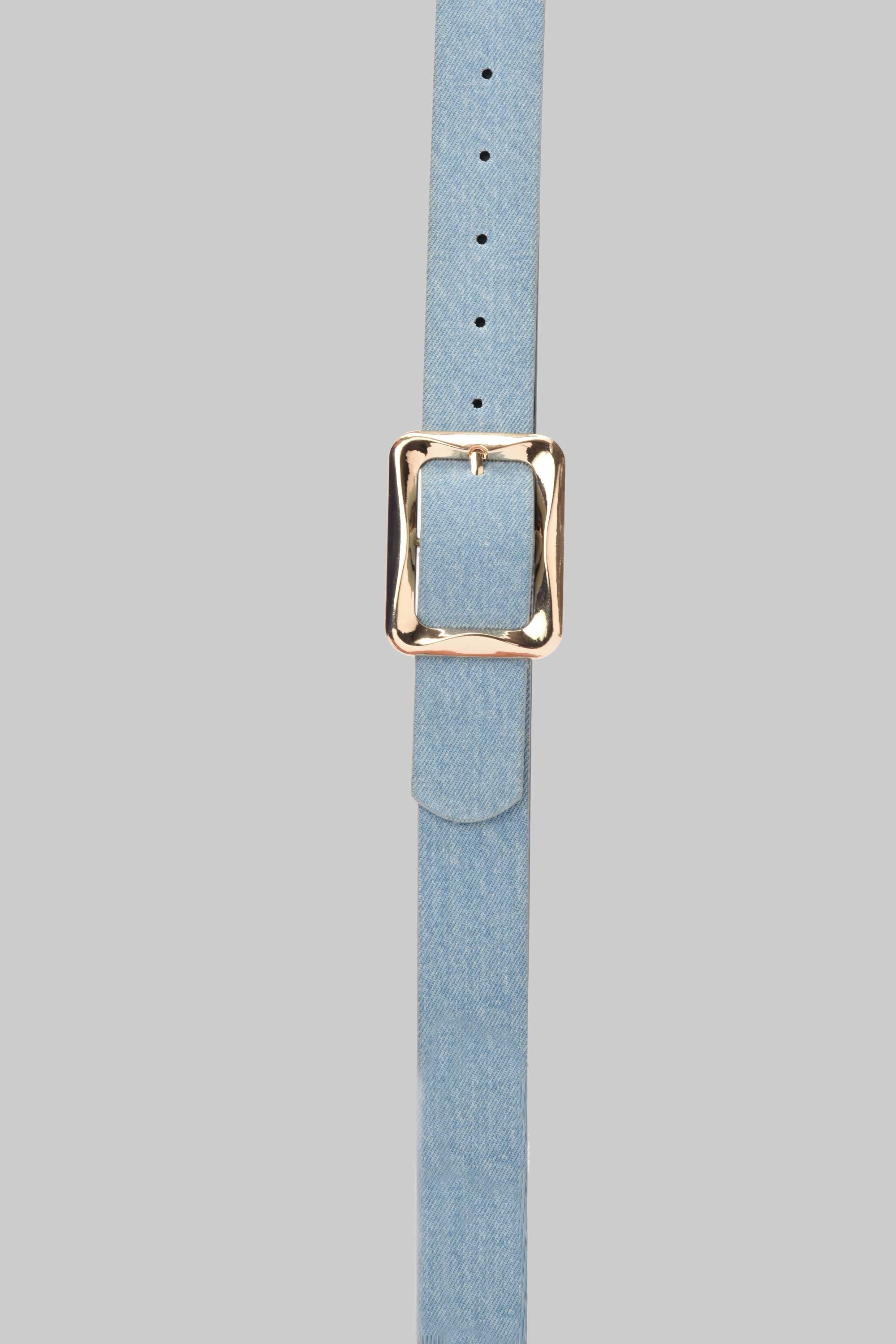 Ice Wash Denim Square Gold Buckle