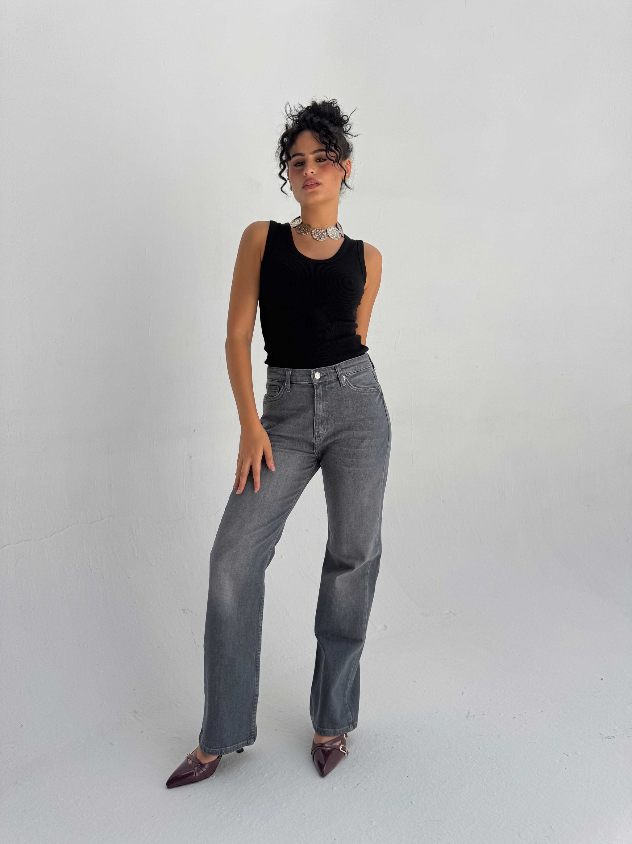 Straight High Waist – Washed Gray Jeans Straight CIZARO - Cizaro Jeans