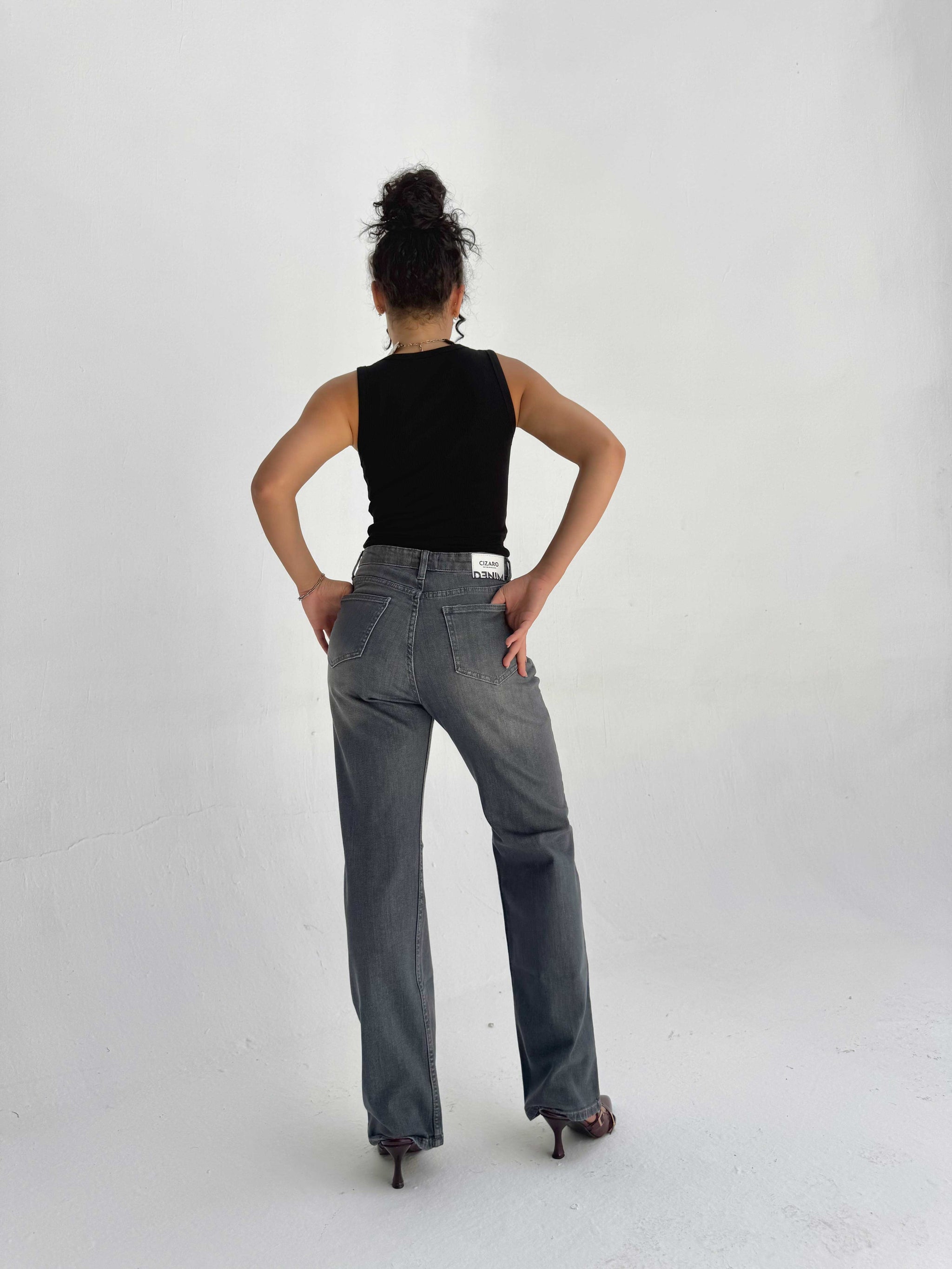 Straight High Waist – Washed Gray Jeans Straight CIZARO - Cizaro Jeans