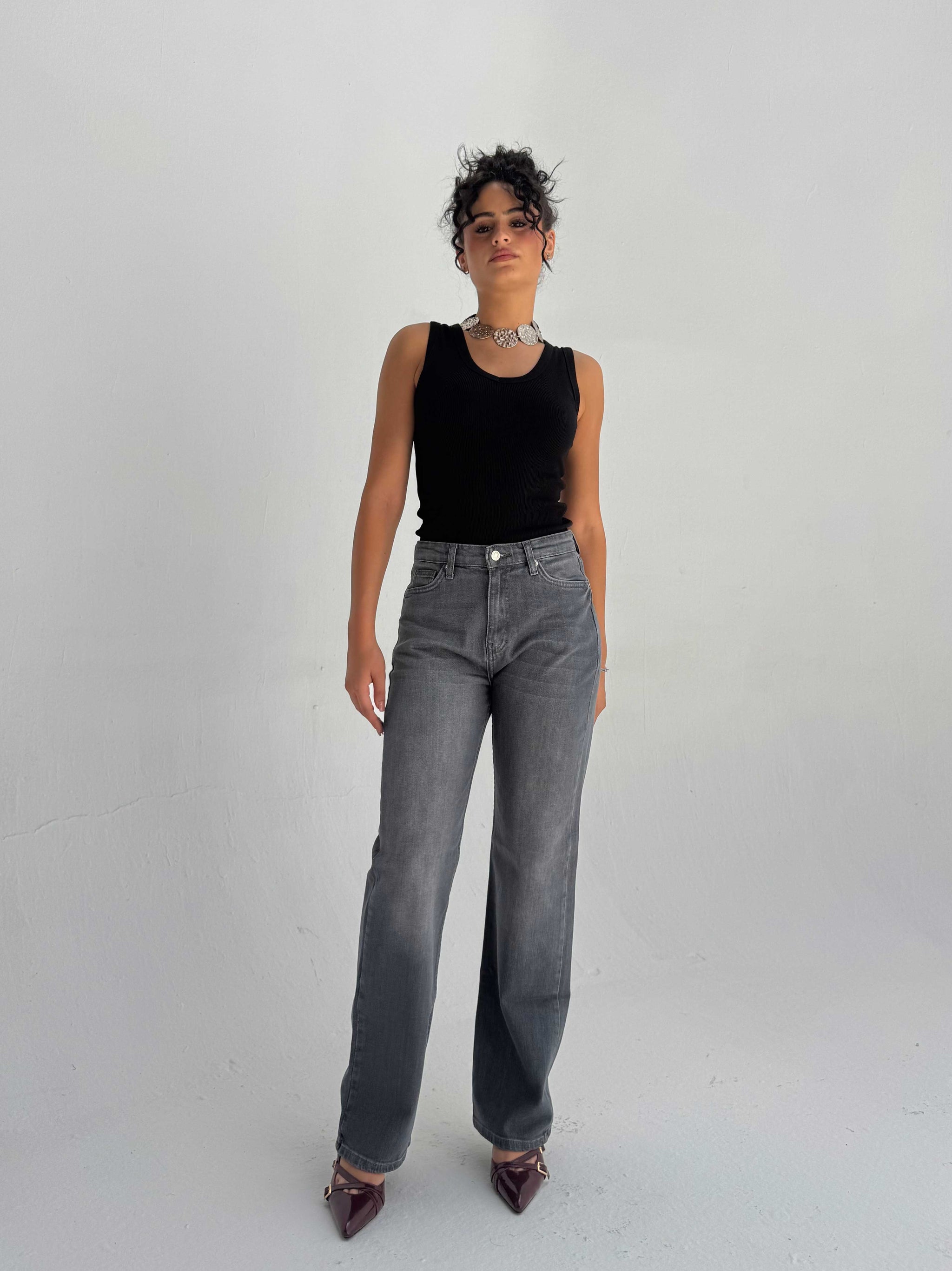Straight High Waist – Washed Gray Jeans Straight CIZARO - Cizaro Jeans