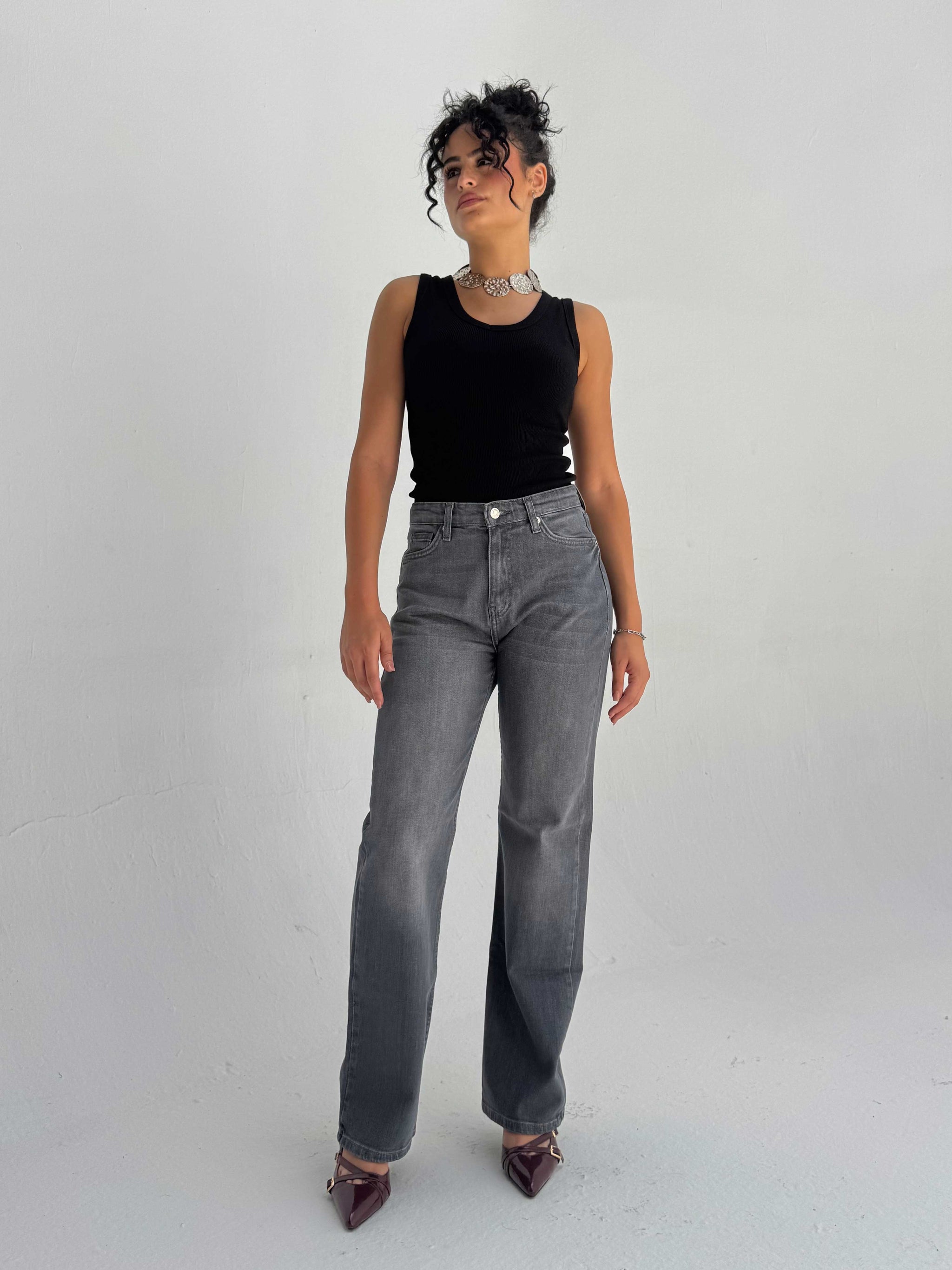 Straight High Waist – Washed Gray Jeans Straight CIZARO - Cizaro Jeans