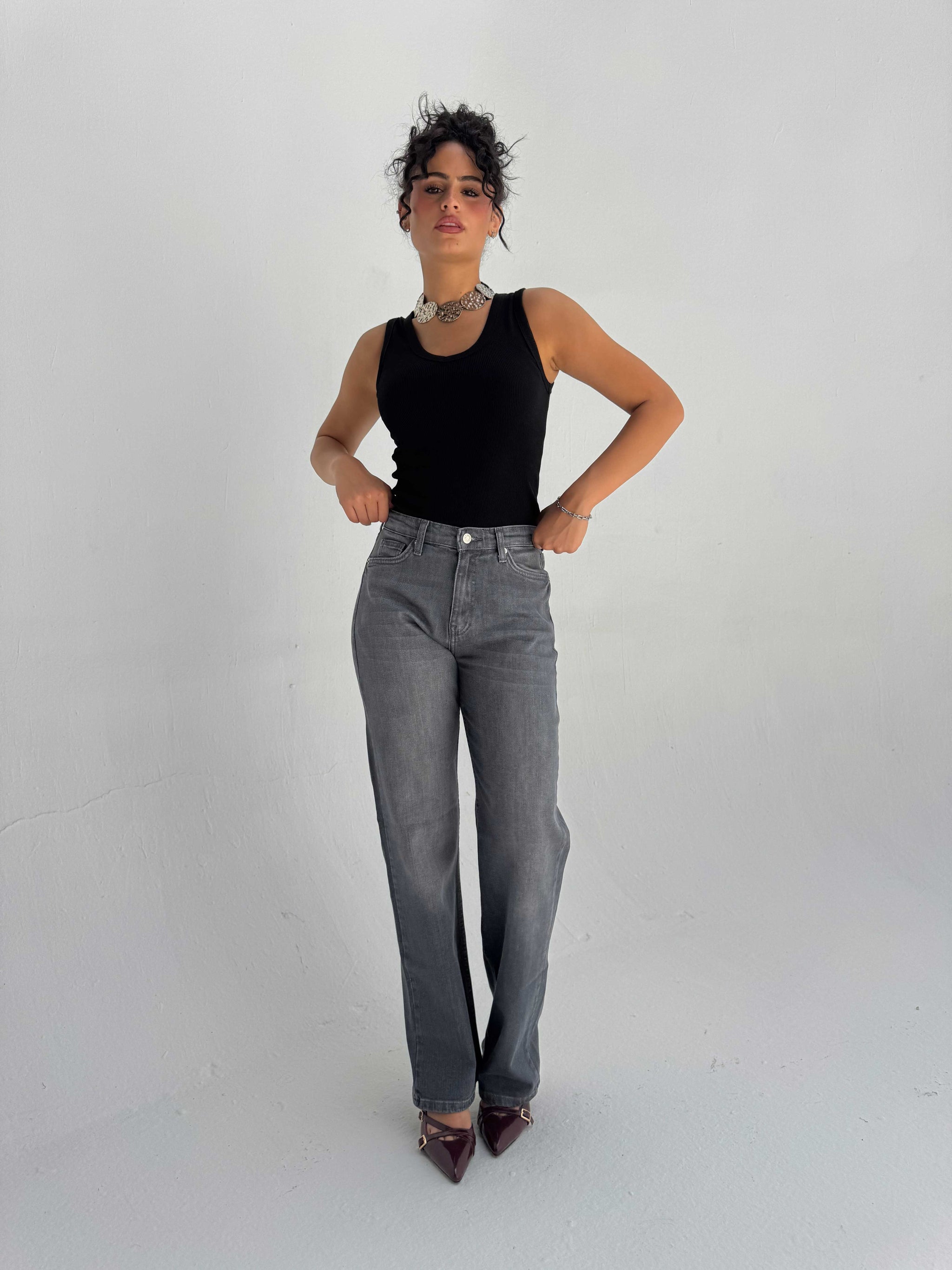 Straight High Waist – Washed Gray Jeans Straight CIZARO - Cizaro Jeans