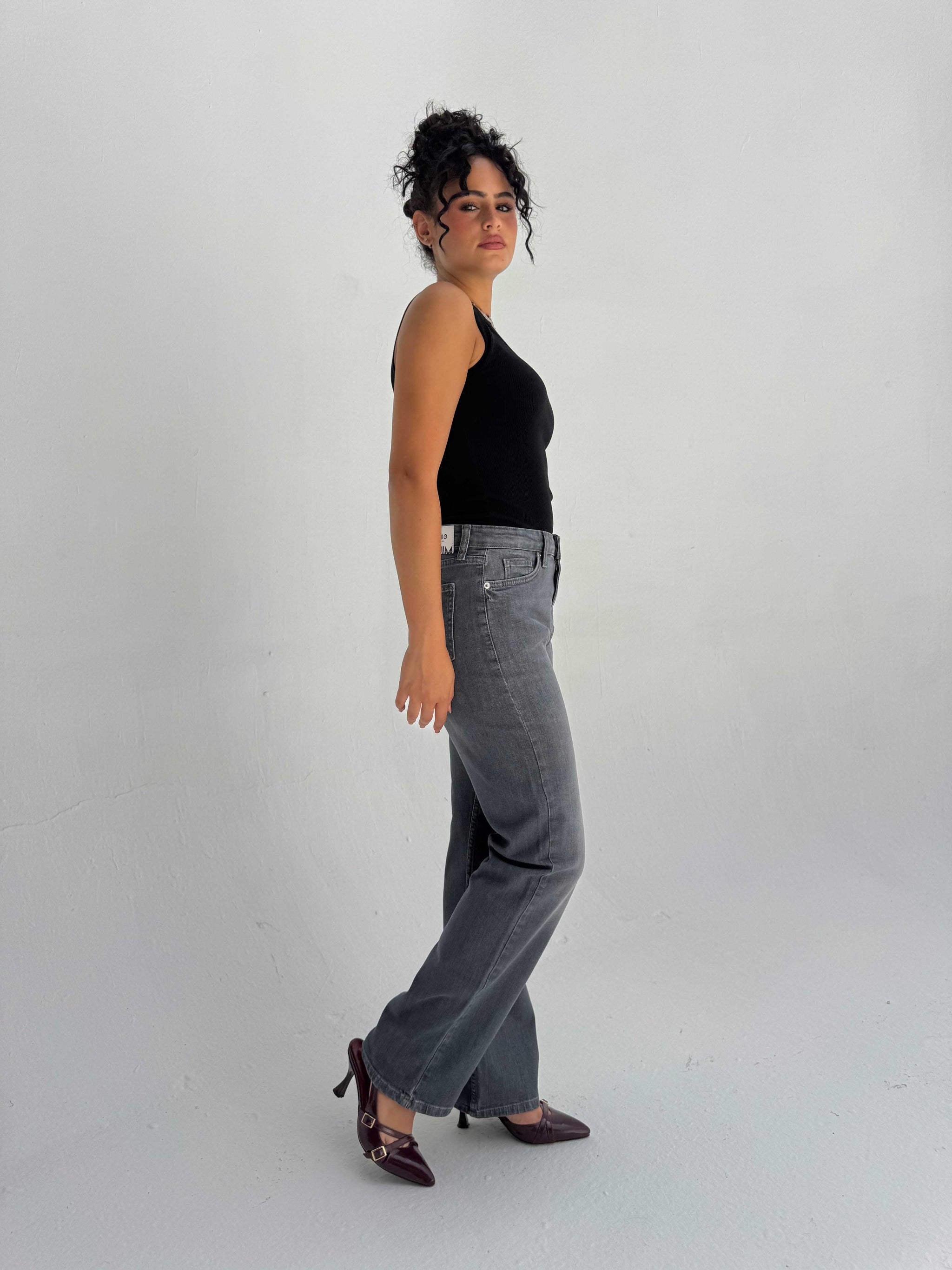 Straight High Waist – Washed Gray Jeans Straight CIZARO - Cizaro Jeans