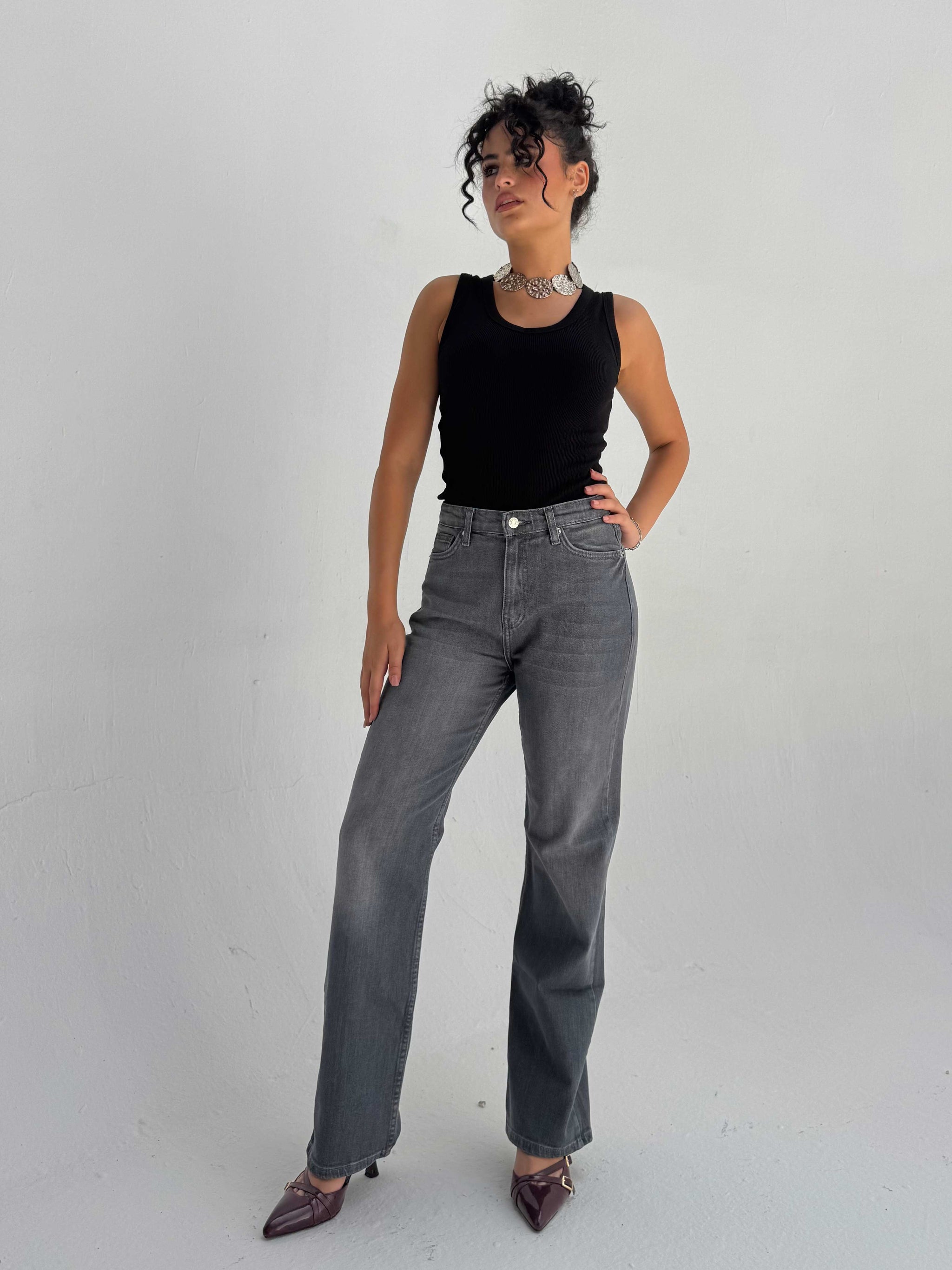 Straight High Waist – Washed Gray Jeans Straight CIZARO - Cizaro Jeans