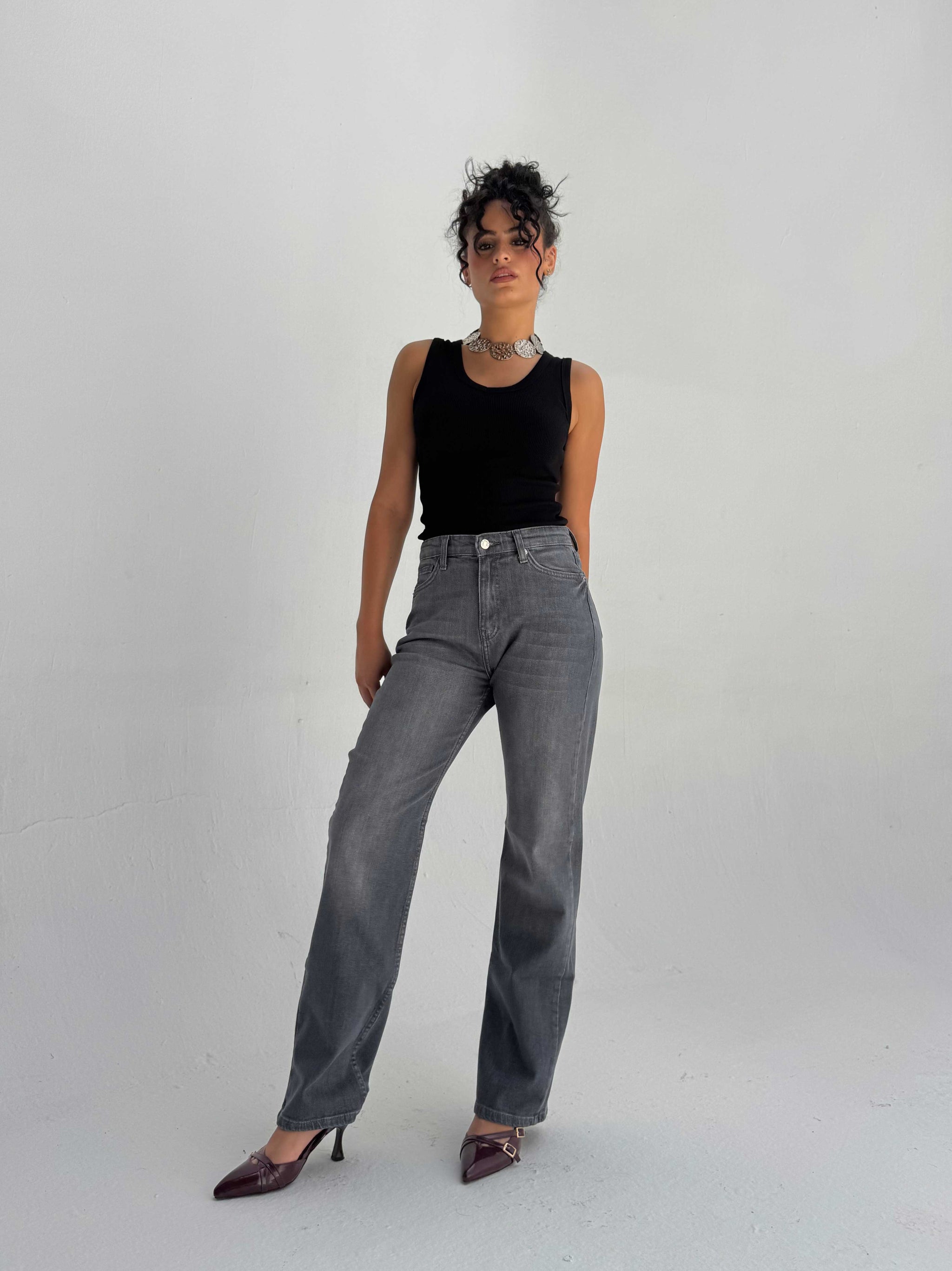 Straight High Waist – Washed Gray Jeans Straight CIZARO - Cizaro Jeans