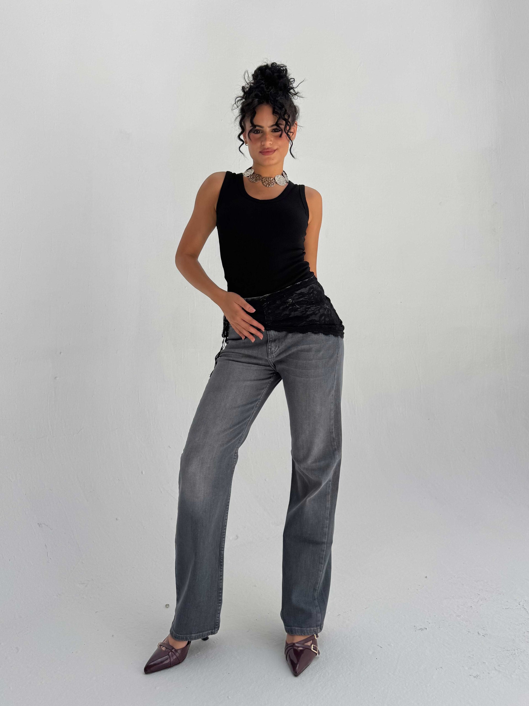 Straight High Waist – Washed Gray Jeans Straight CIZARO - Cizaro Jeans