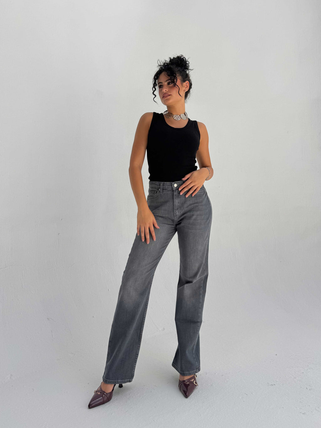 Straight High Waist – Washed Gray Jeans