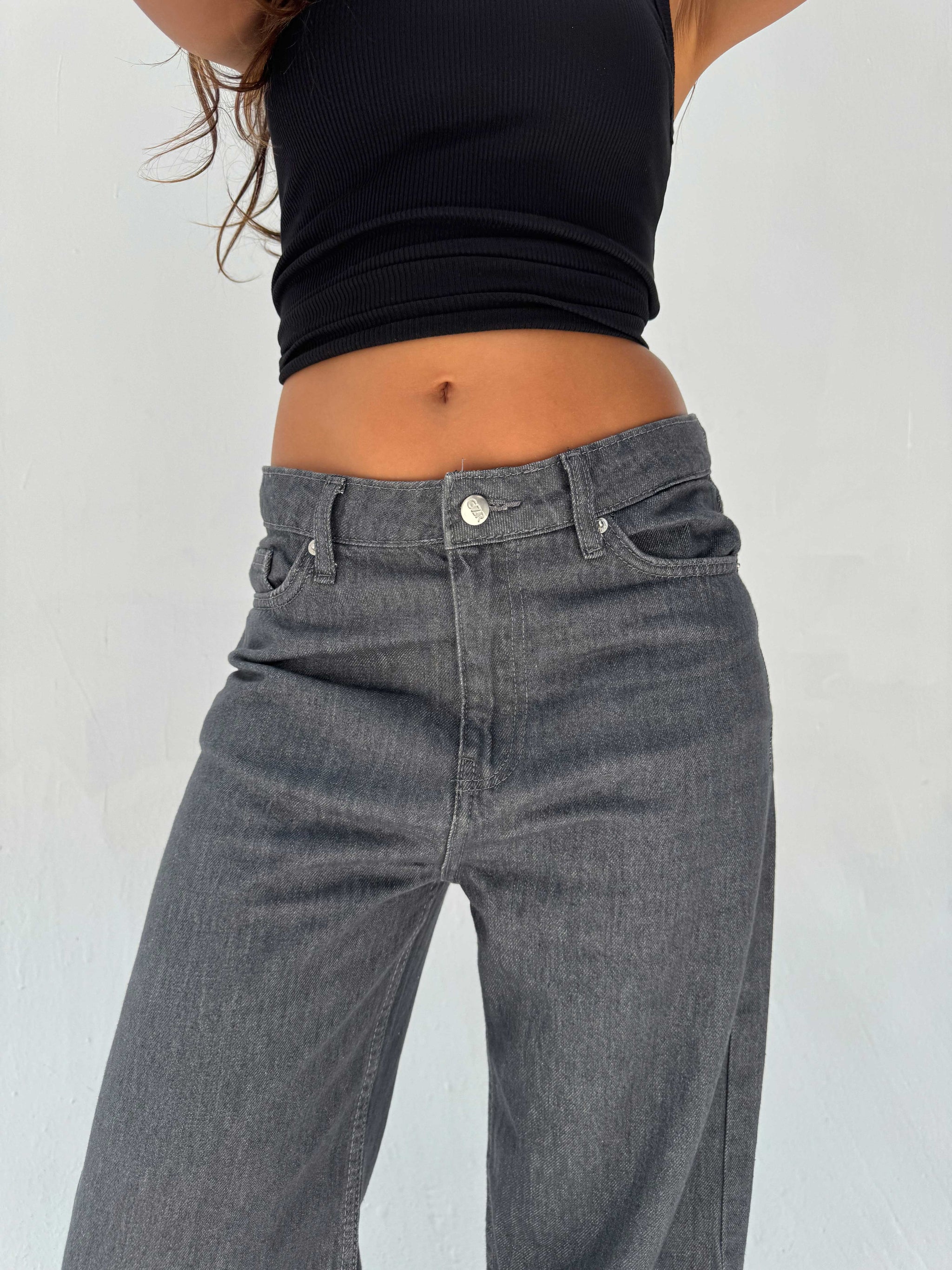 Straight High Waist – Gray Jeans Straight CIZARO - Cizaro Jeans