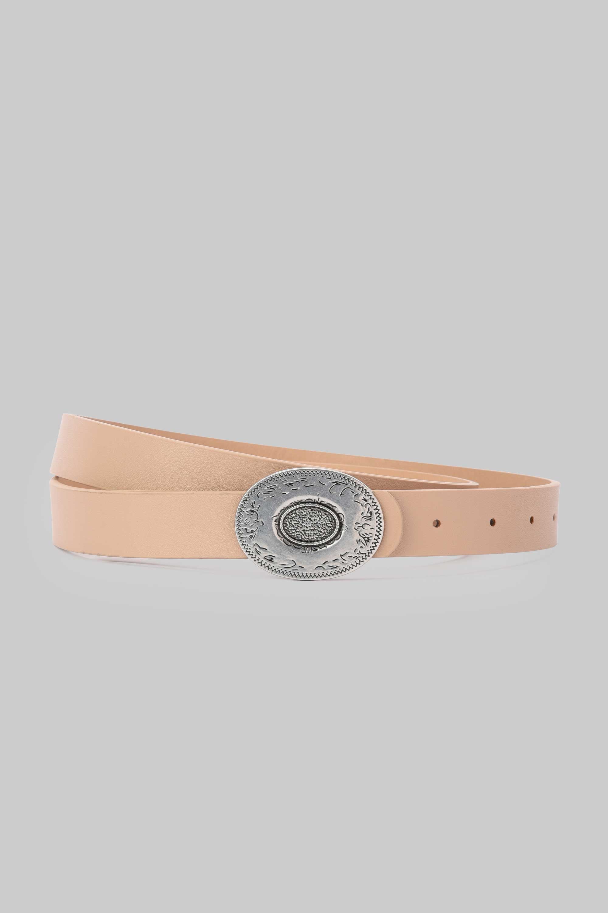 Beige Vintage Engraved Buckle belt CIZARO - Cizaro Jeans