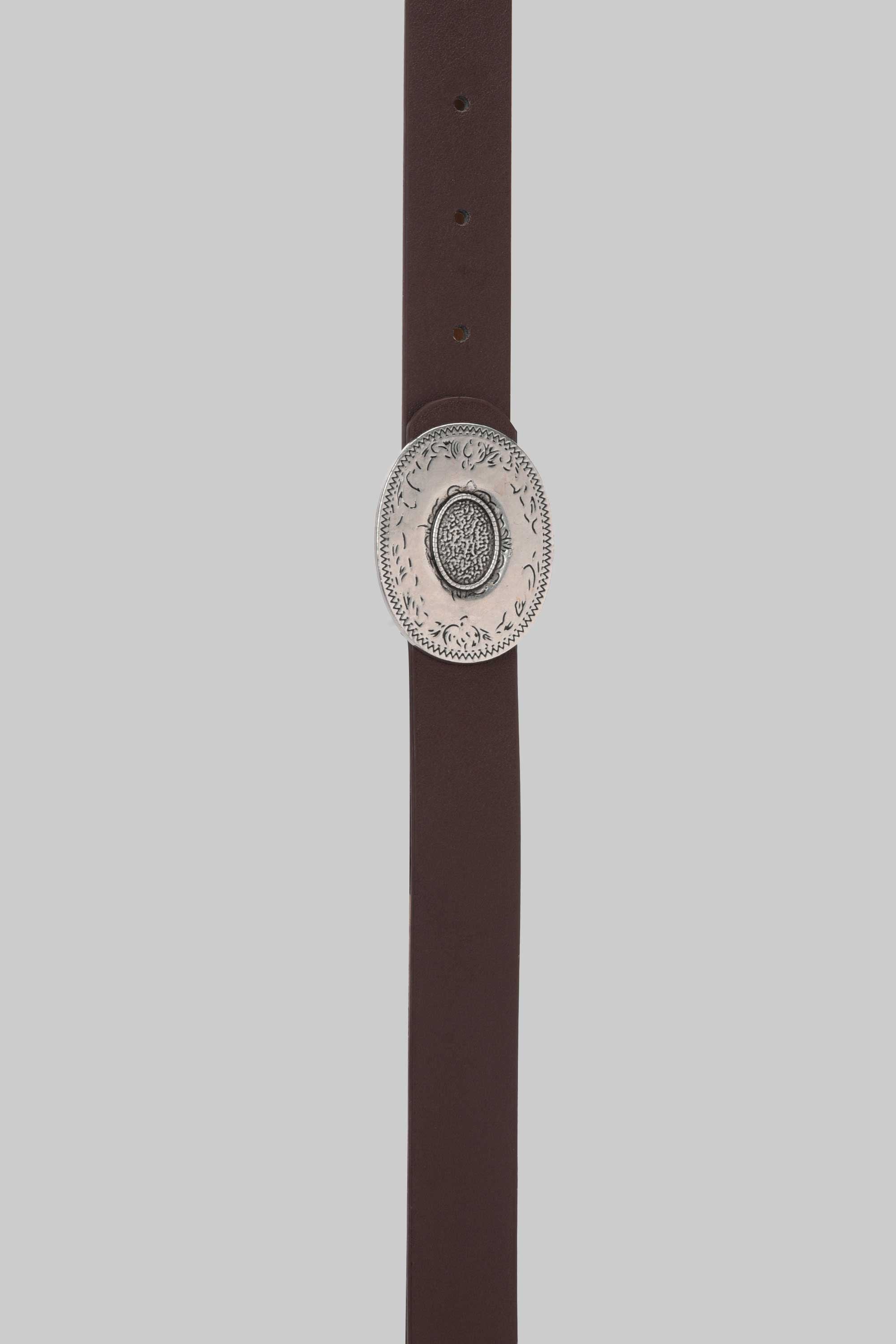 Dark Brown Vintage Engraved Buckle belt CIZARO - Cizaro Jeans