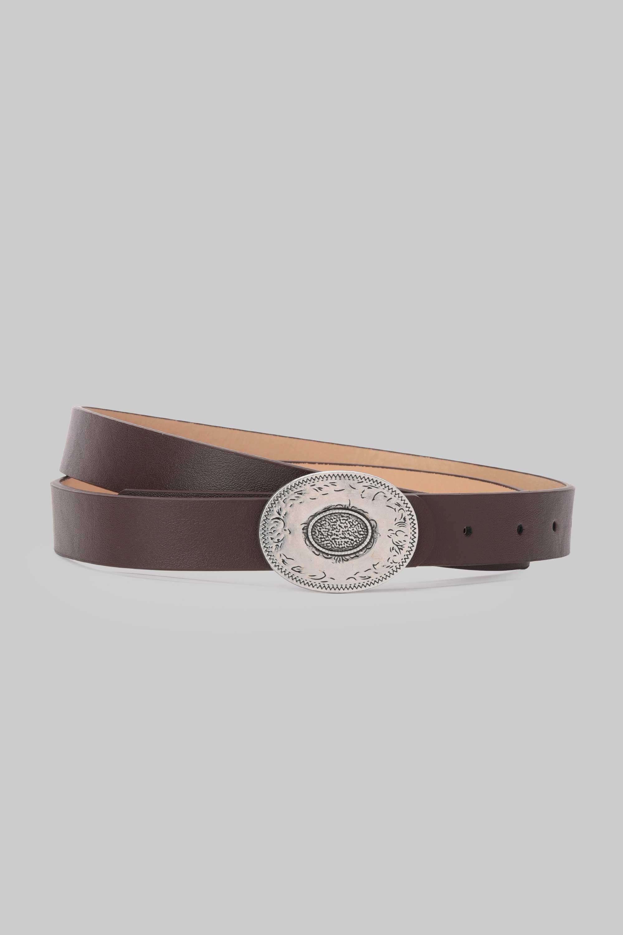 Dark Brown Vintage Engraved Buckle belt CIZARO - Cizaro Jeans