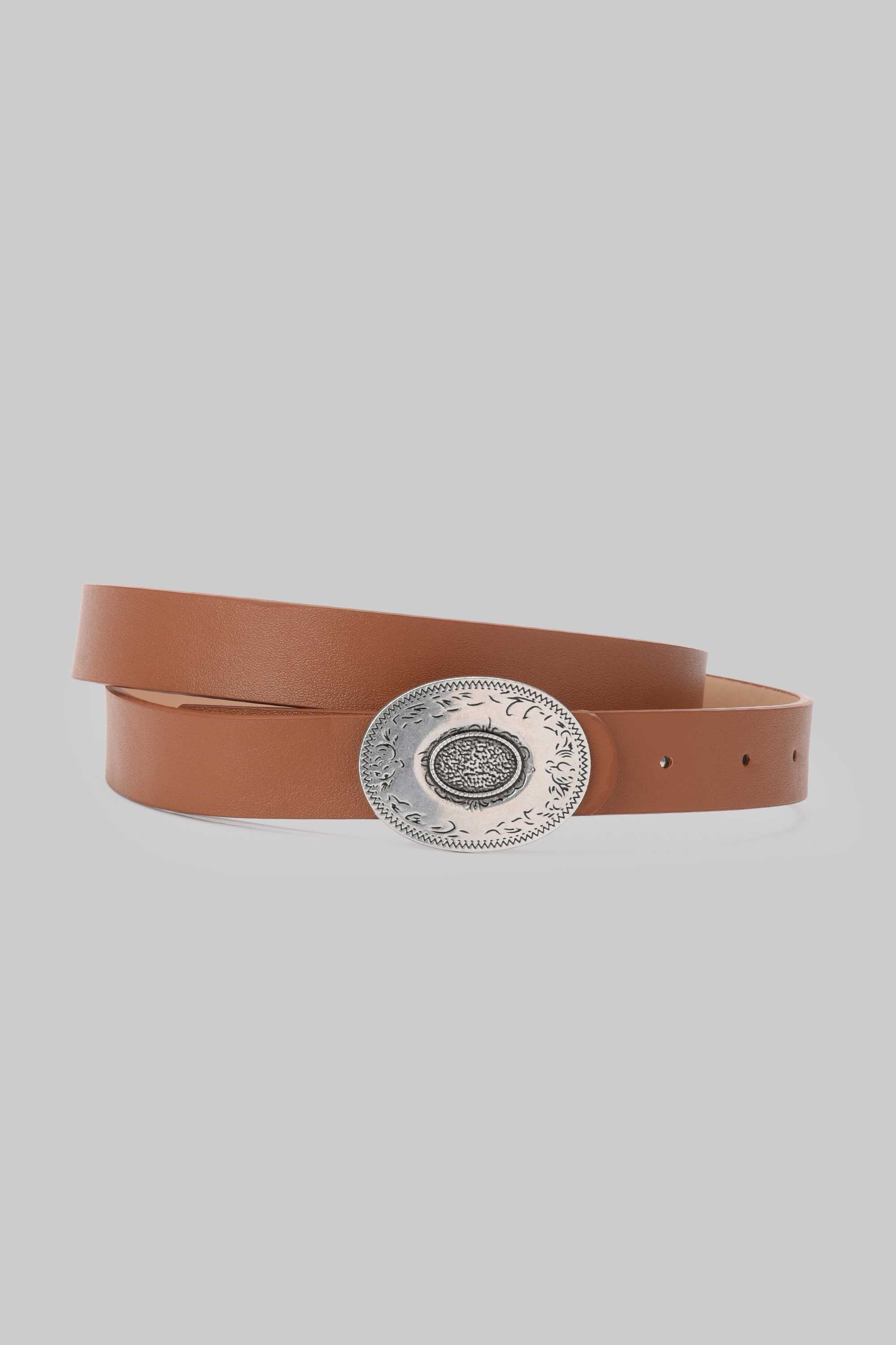 Honey Brown Vintage Engraved Buckle belt CIZARO - Cizaro Jeans