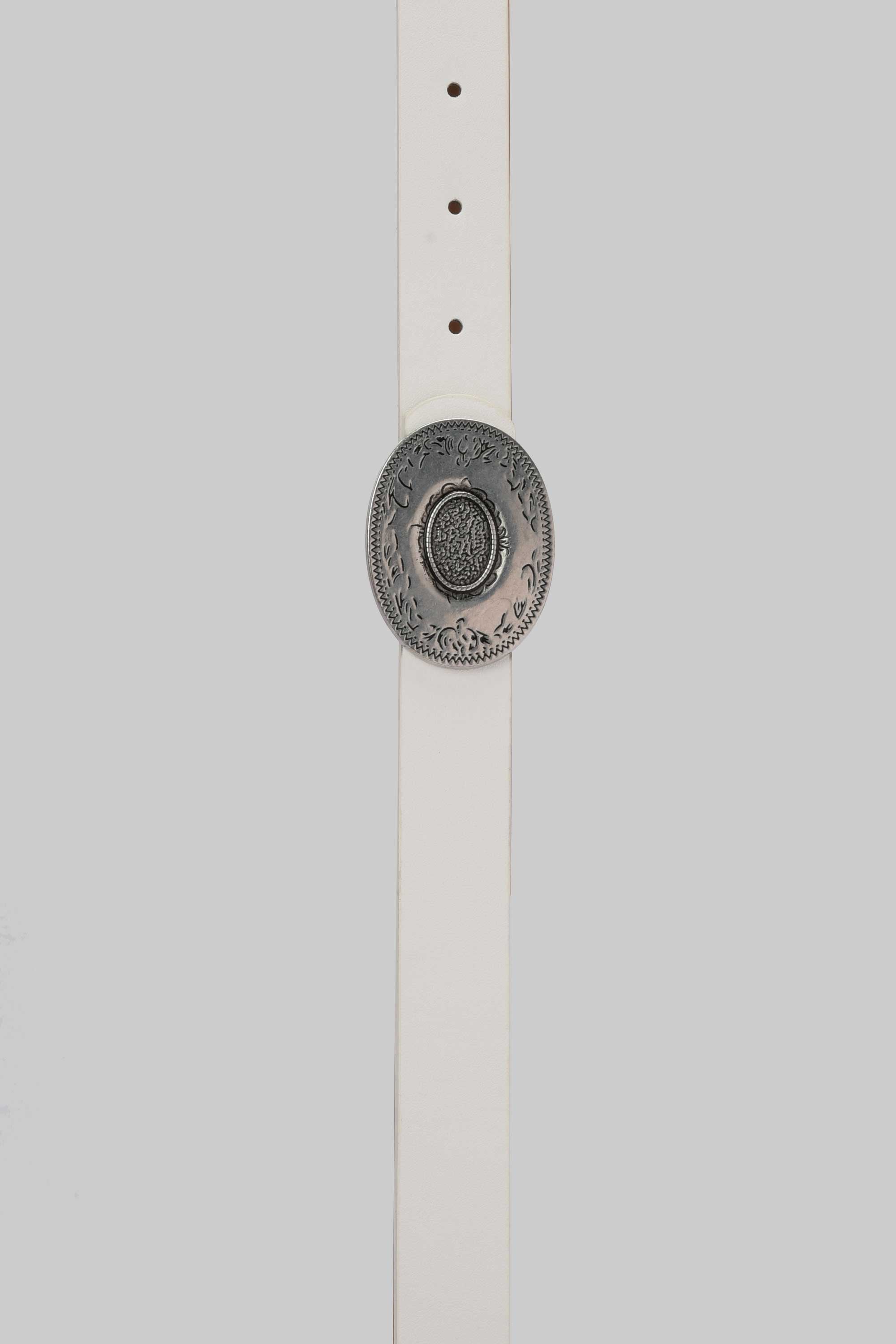 White Vintage Engraved Buckle belt CIZARO - Cizaro Jeans