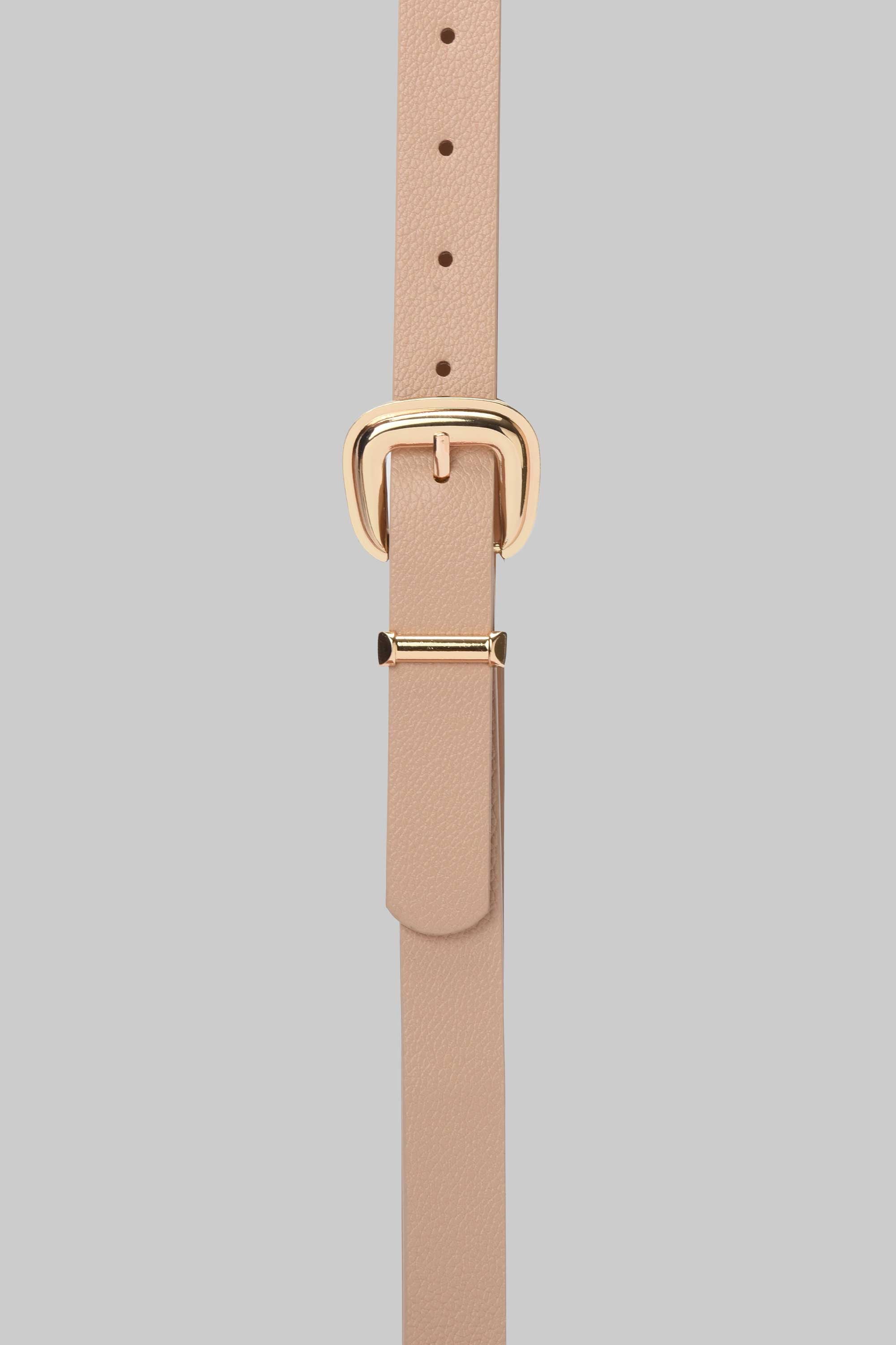 Beige Textured Gold Buckle Belt