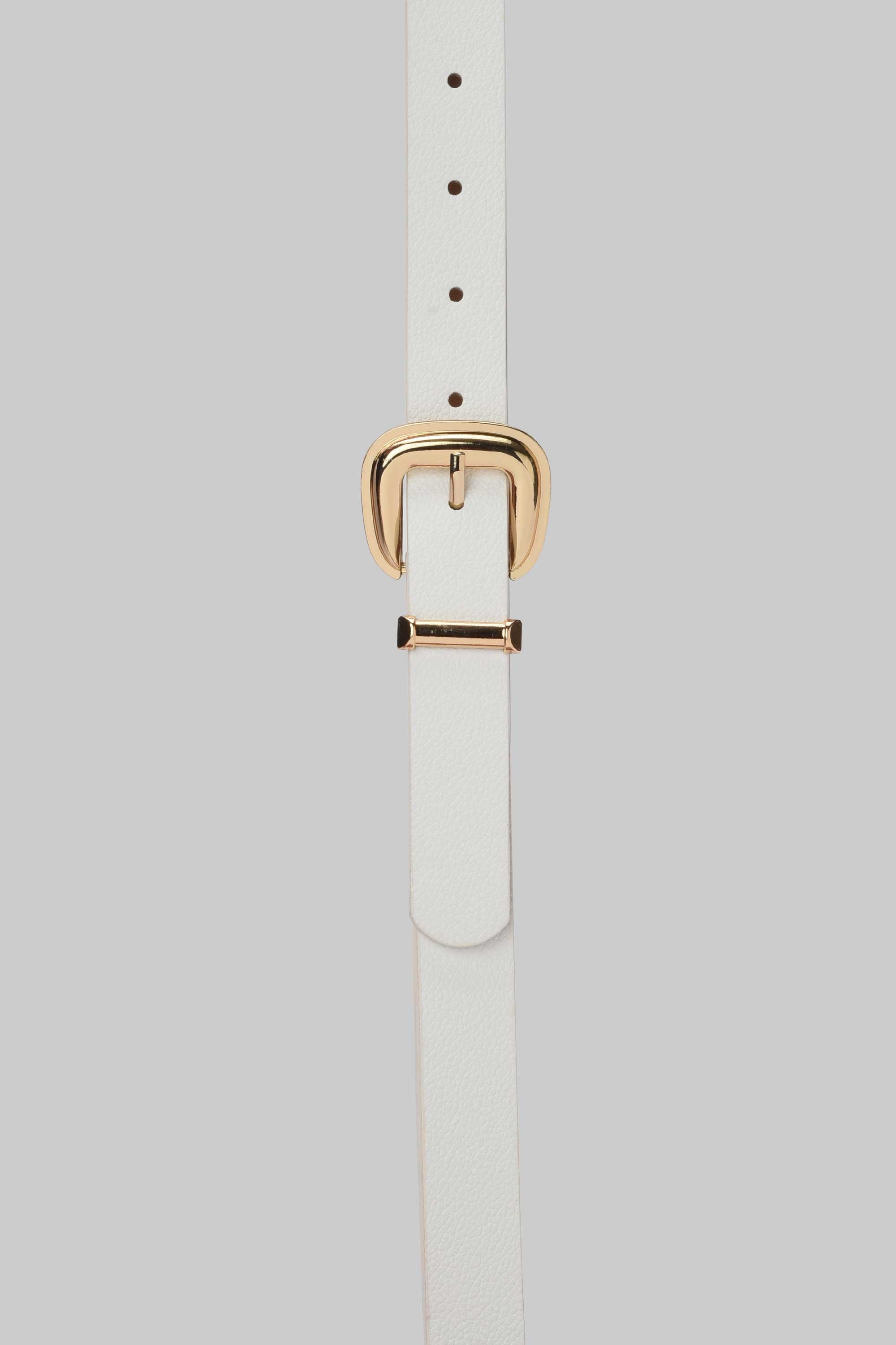 White Textured Gold Buckle Belt