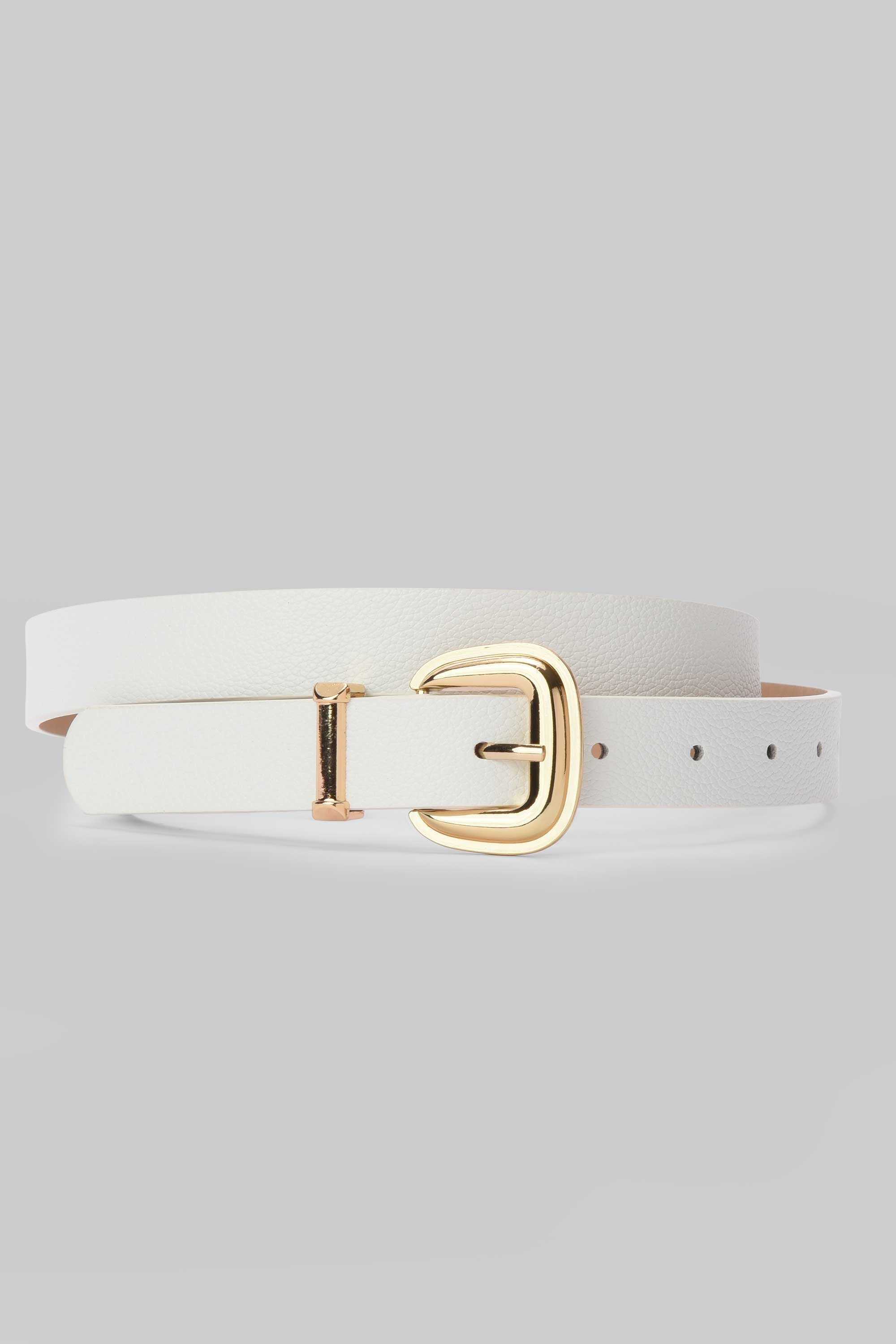 White Textured Gold Buckle Belt