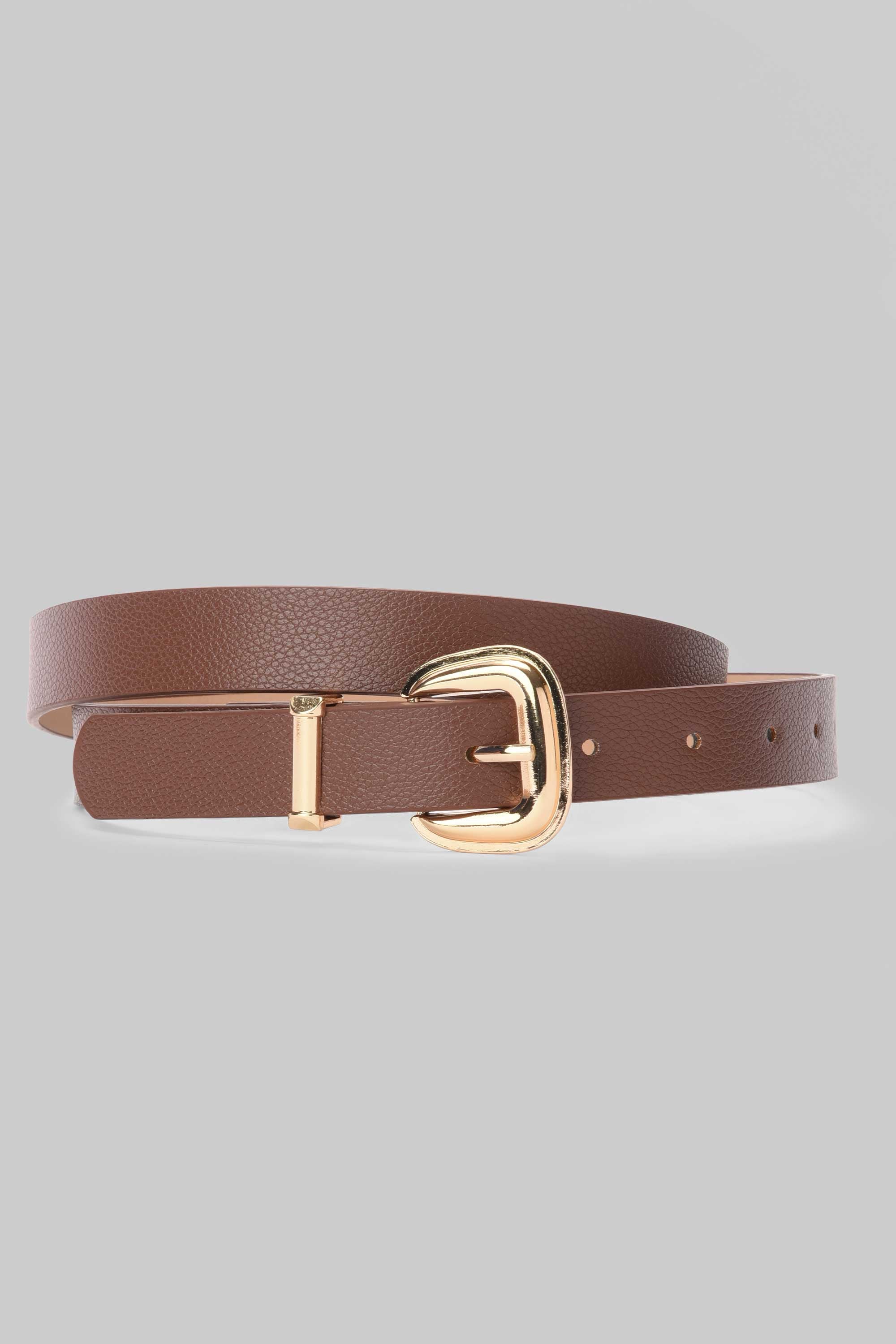 Brown Textured Gold Buckle Belt