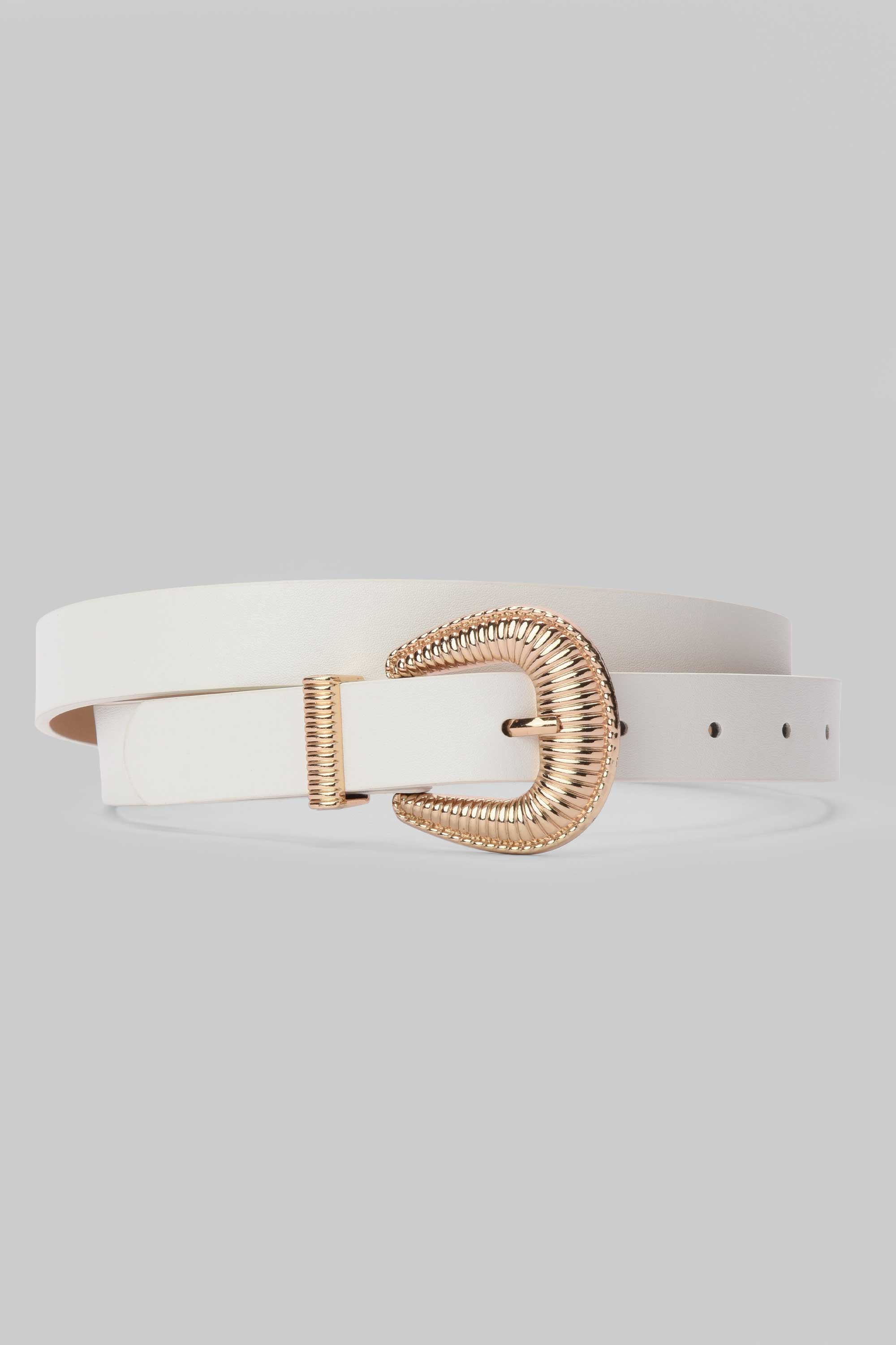 White Textured Gold Buckle Belt belt CIZARO - Cizaro Jeans
