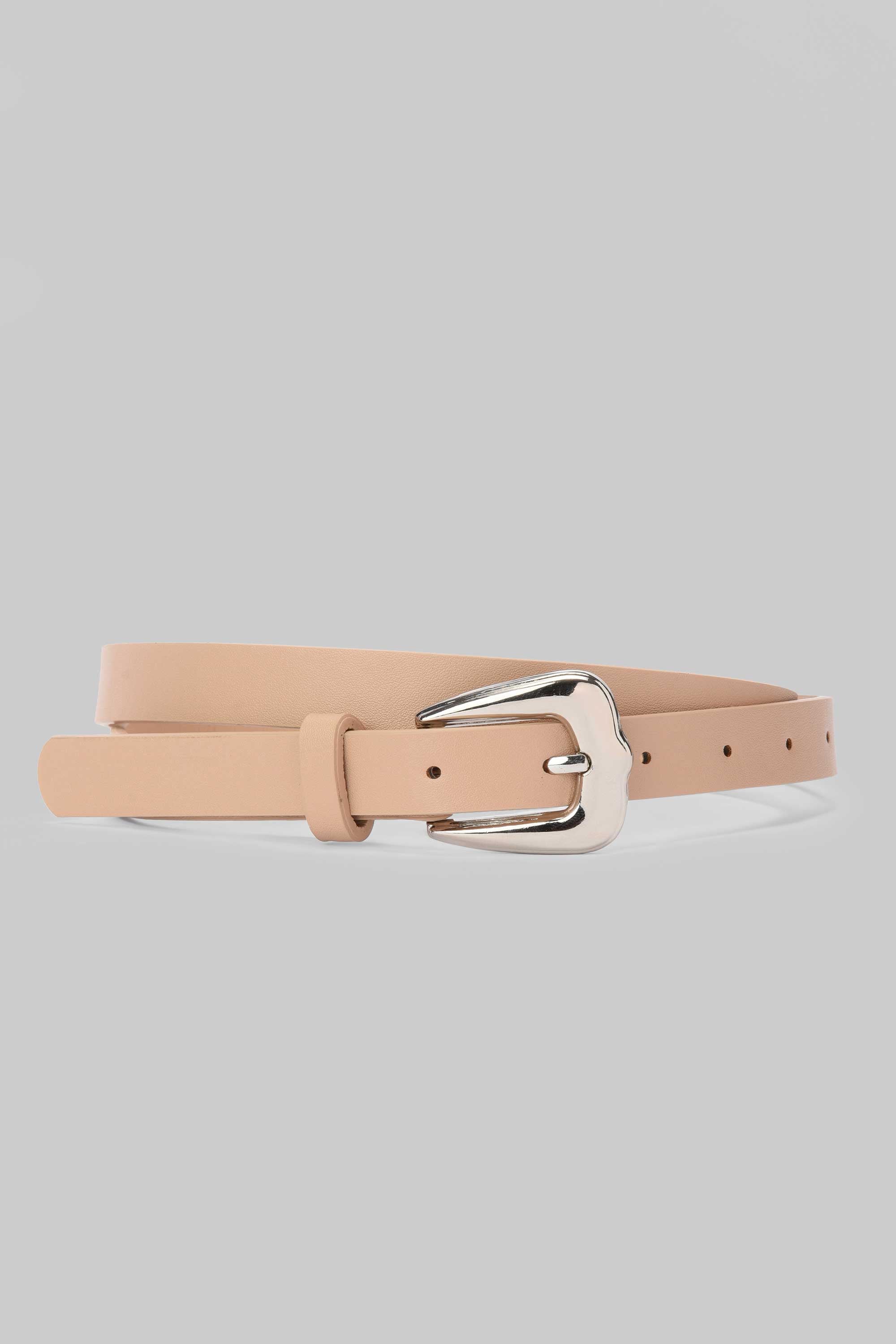 Beige Silver Buckle Slim Belt