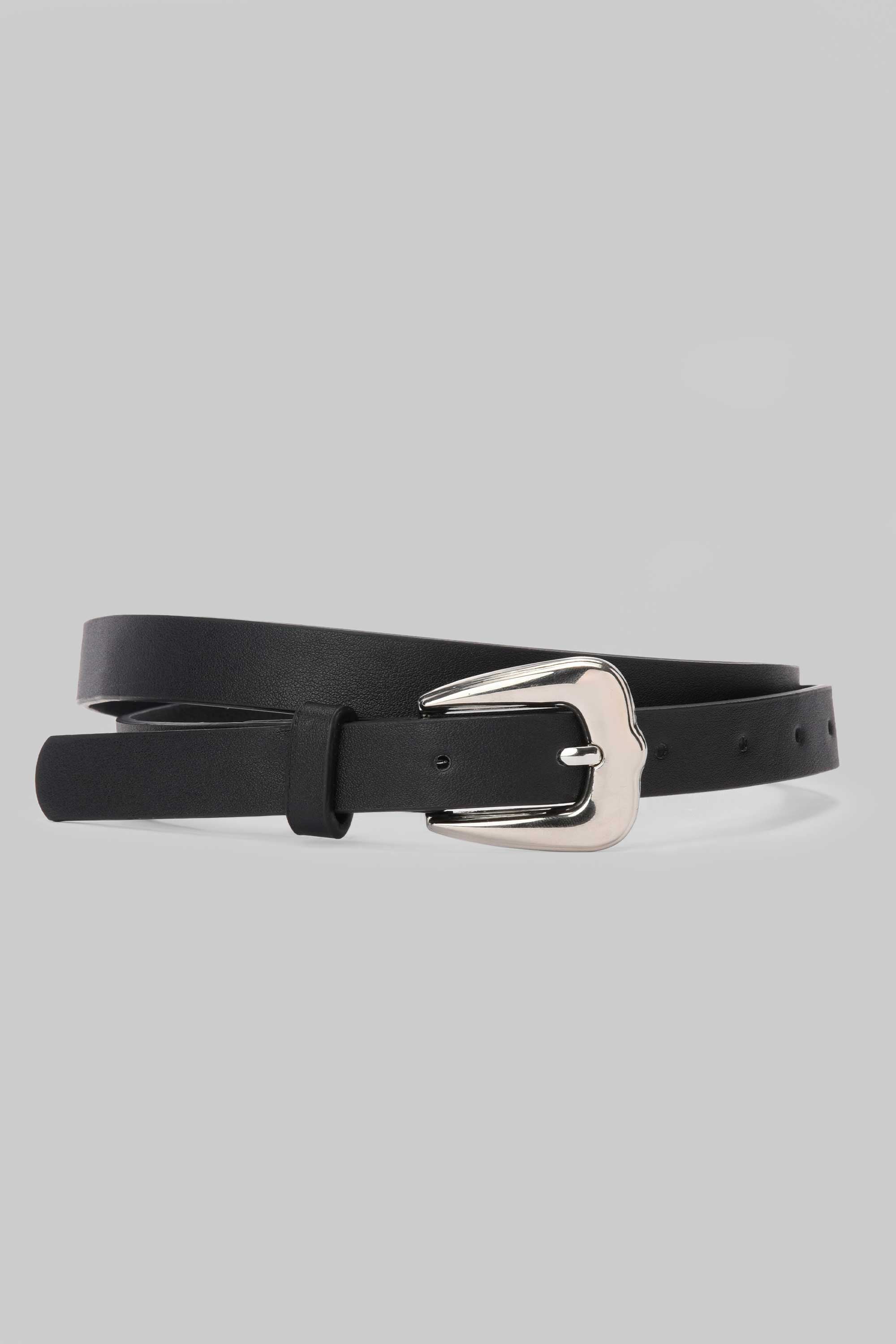 Black Silver Buckle Slim Belt