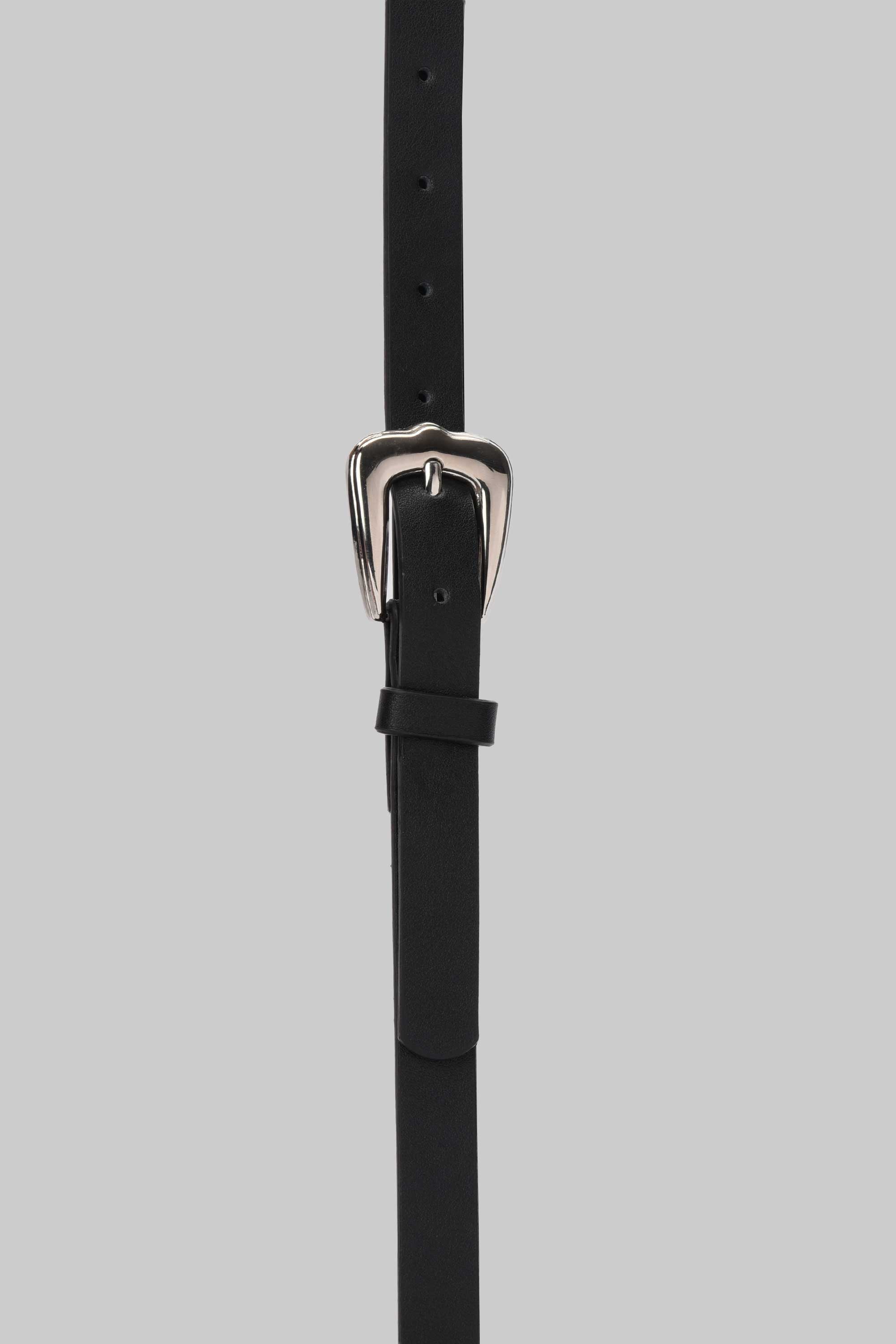 Black Silver Buckle Slim Belt