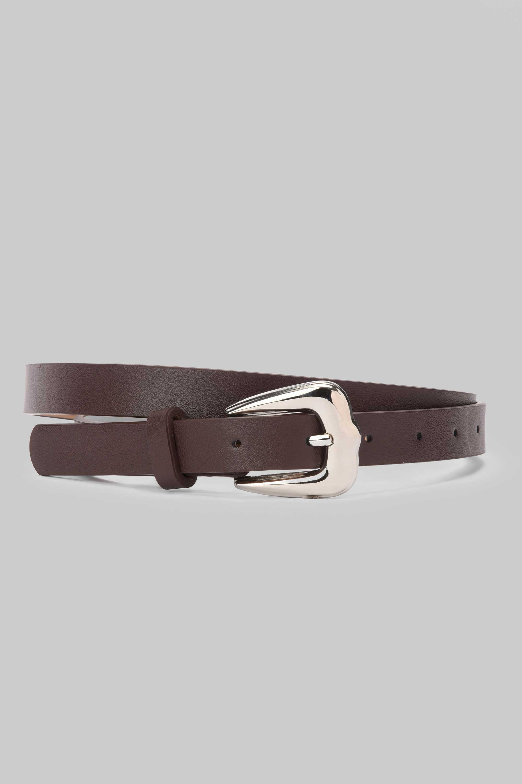 Chocolate Silver Buckle Slim Belt