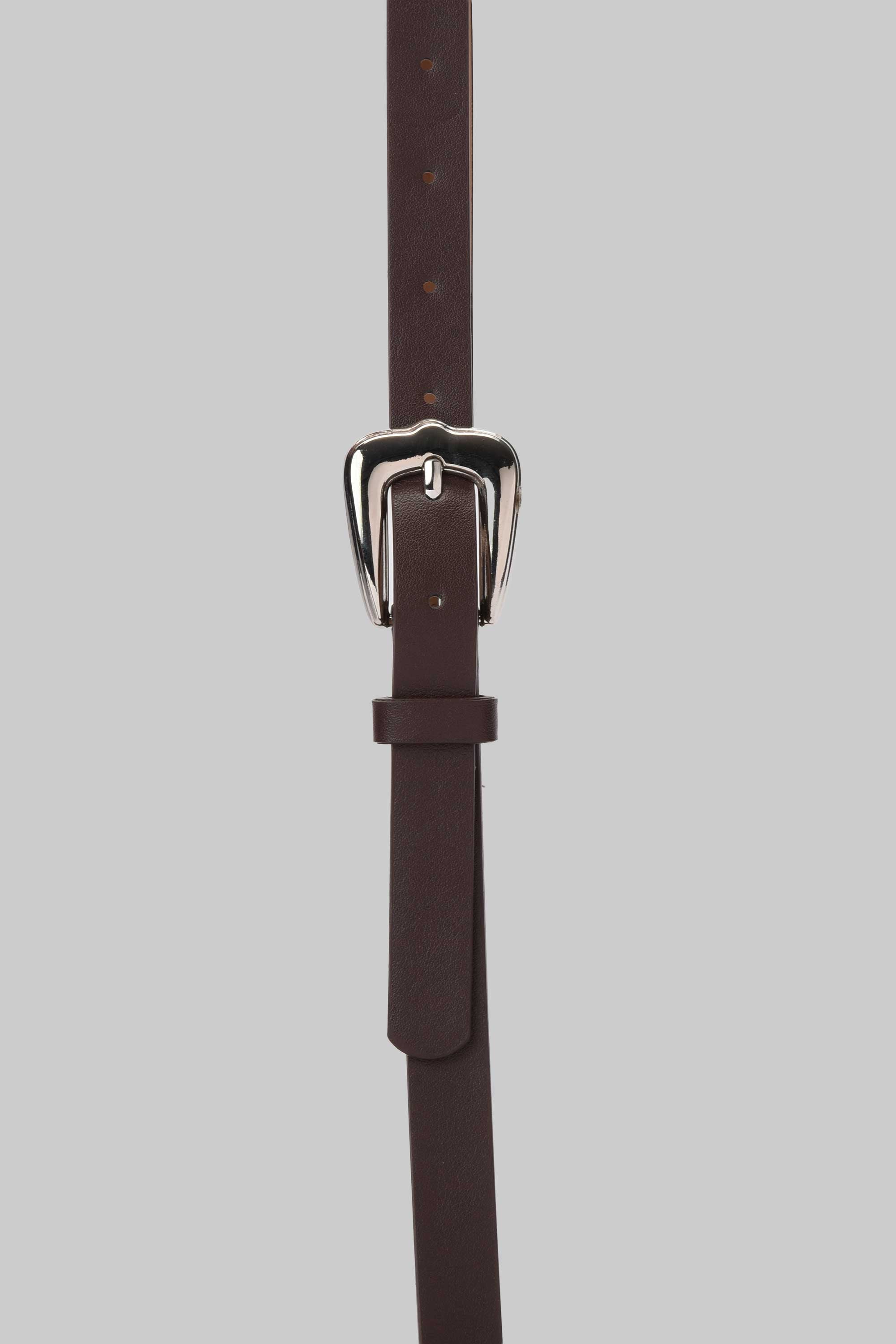 Chocolate Silver Buckle Slim Belt