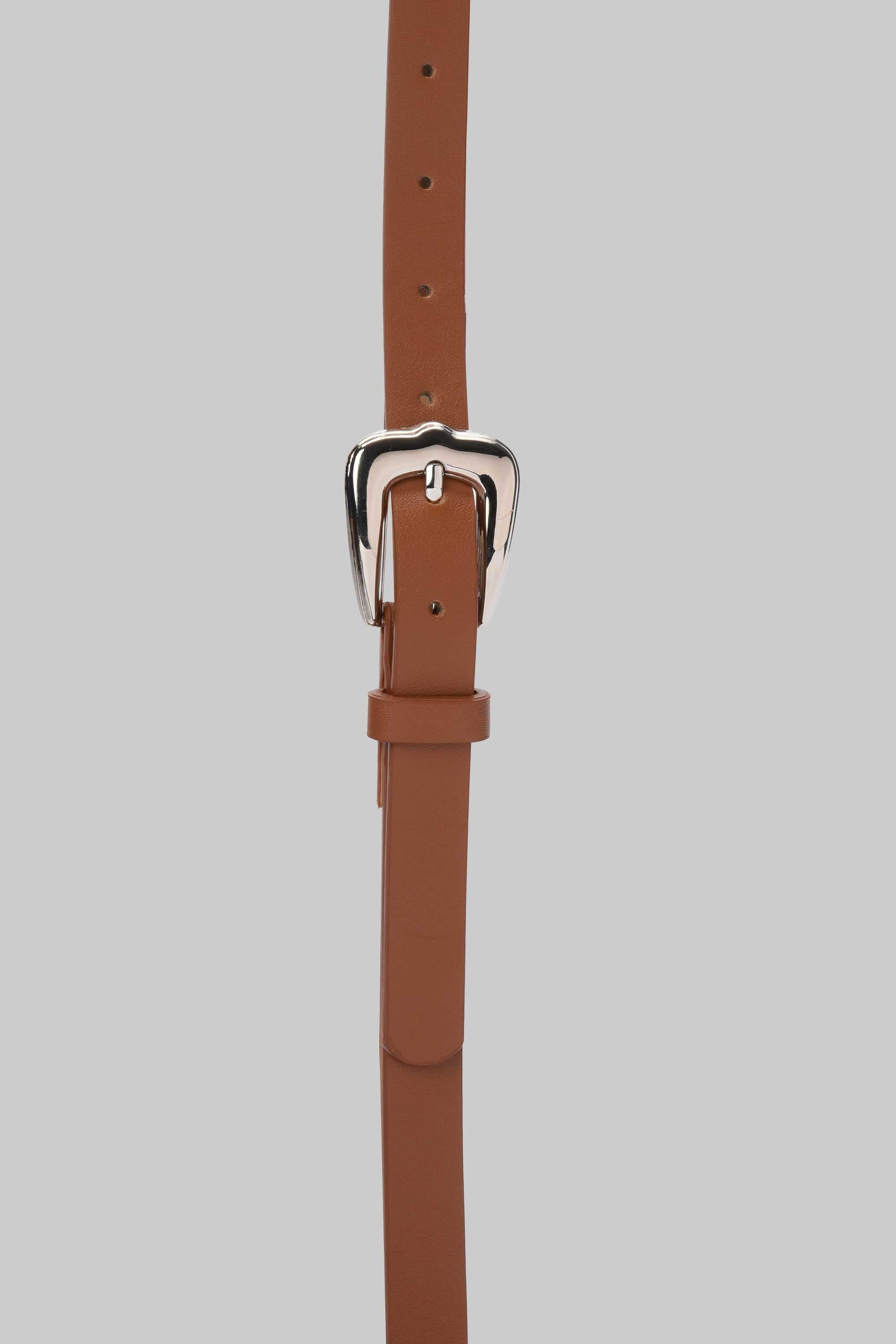 Honey Silver Buckle Slim Belt