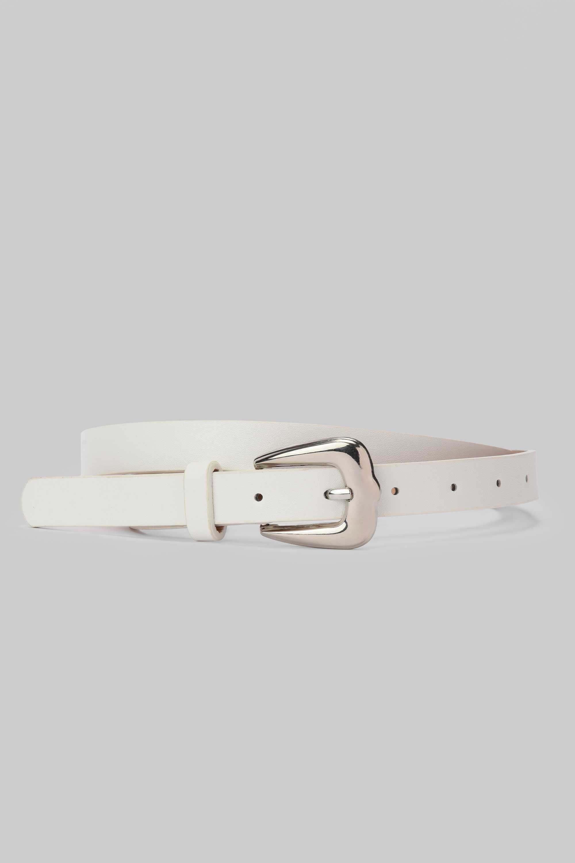 White Silver Buckle Slim Belt