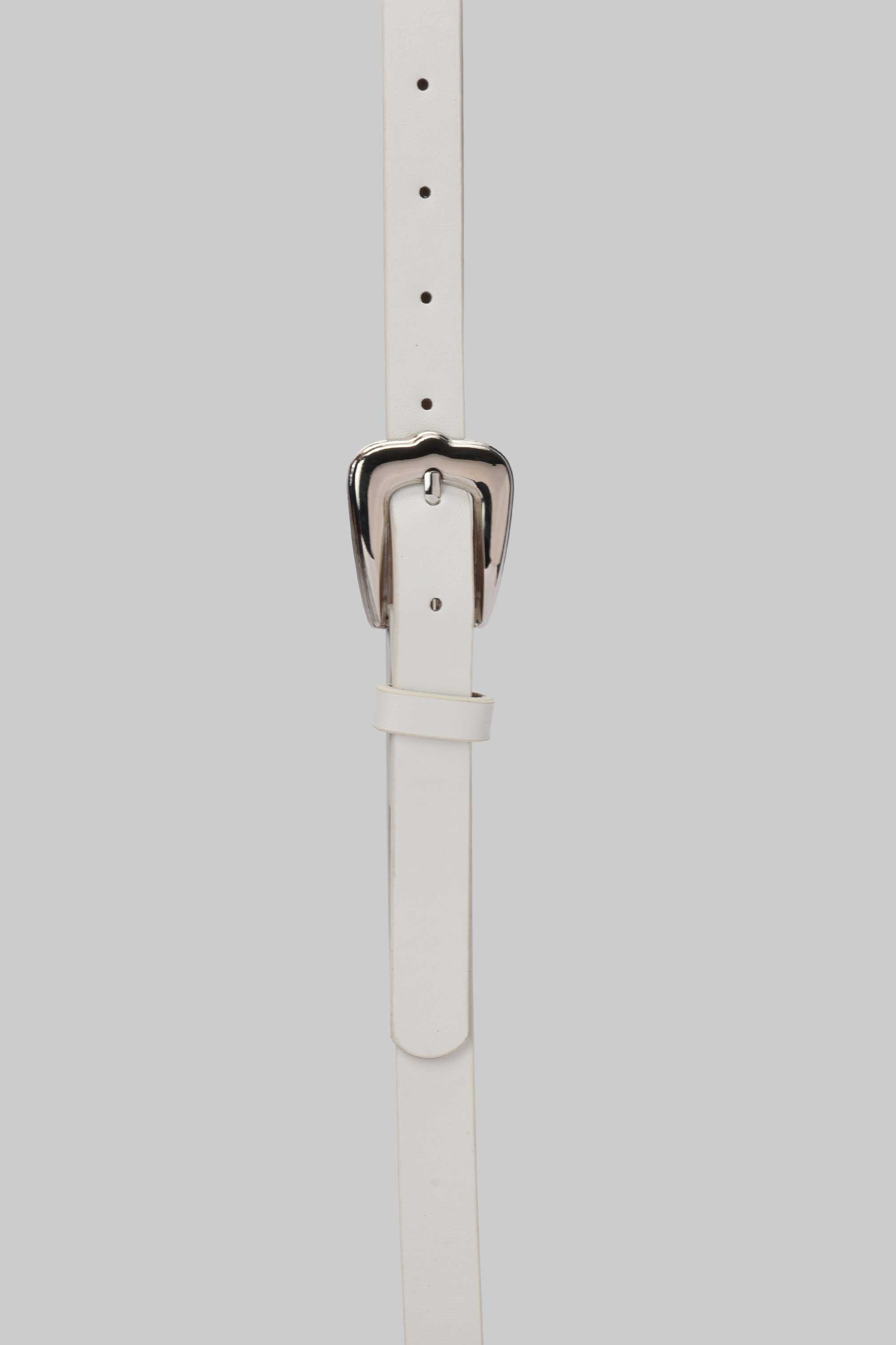 White Silver Buckle Slim Belt