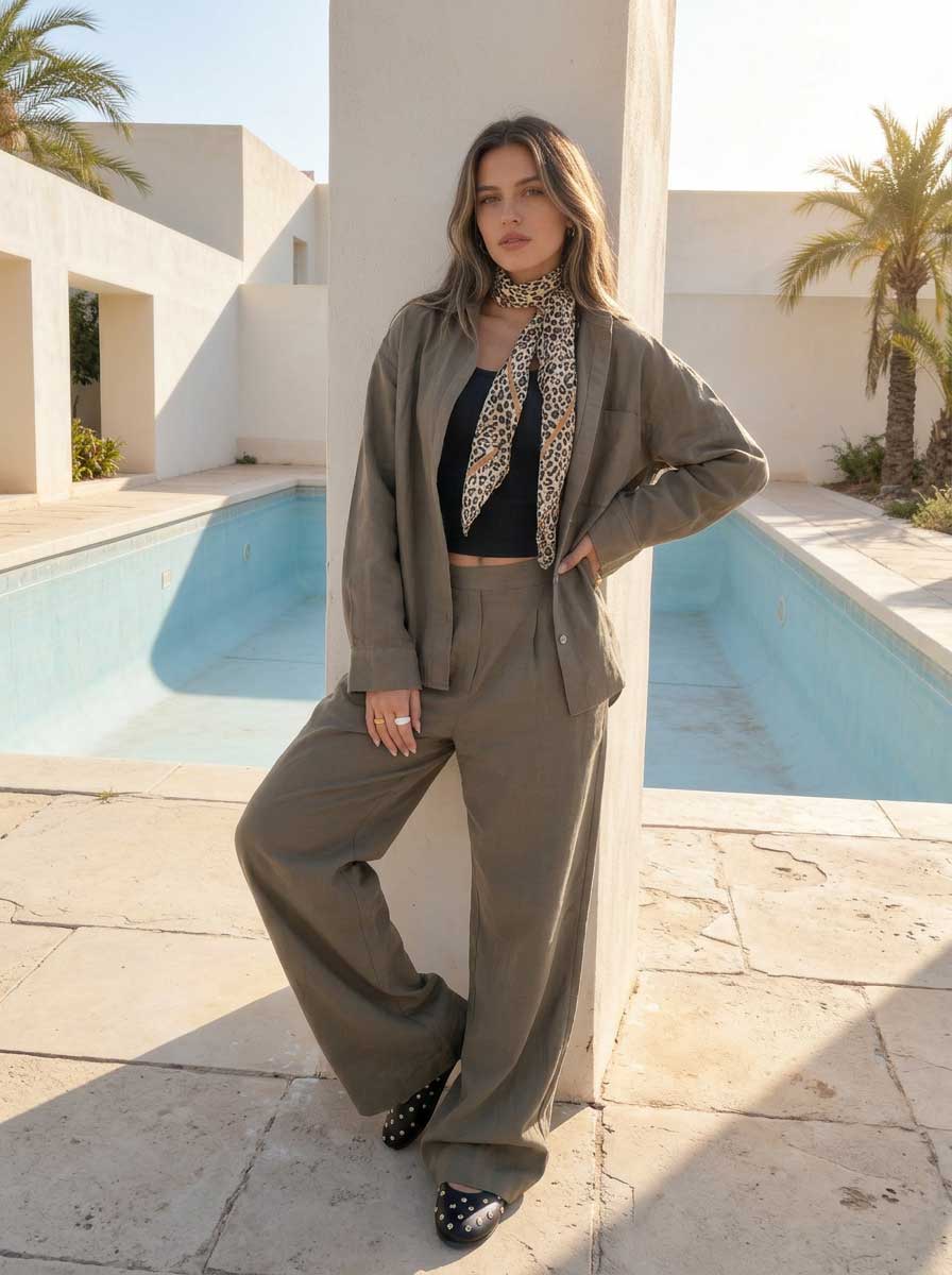 Deep Olive Oversized Shirt – Linen Effect Shirt CIZARO - Cizaro Jeans