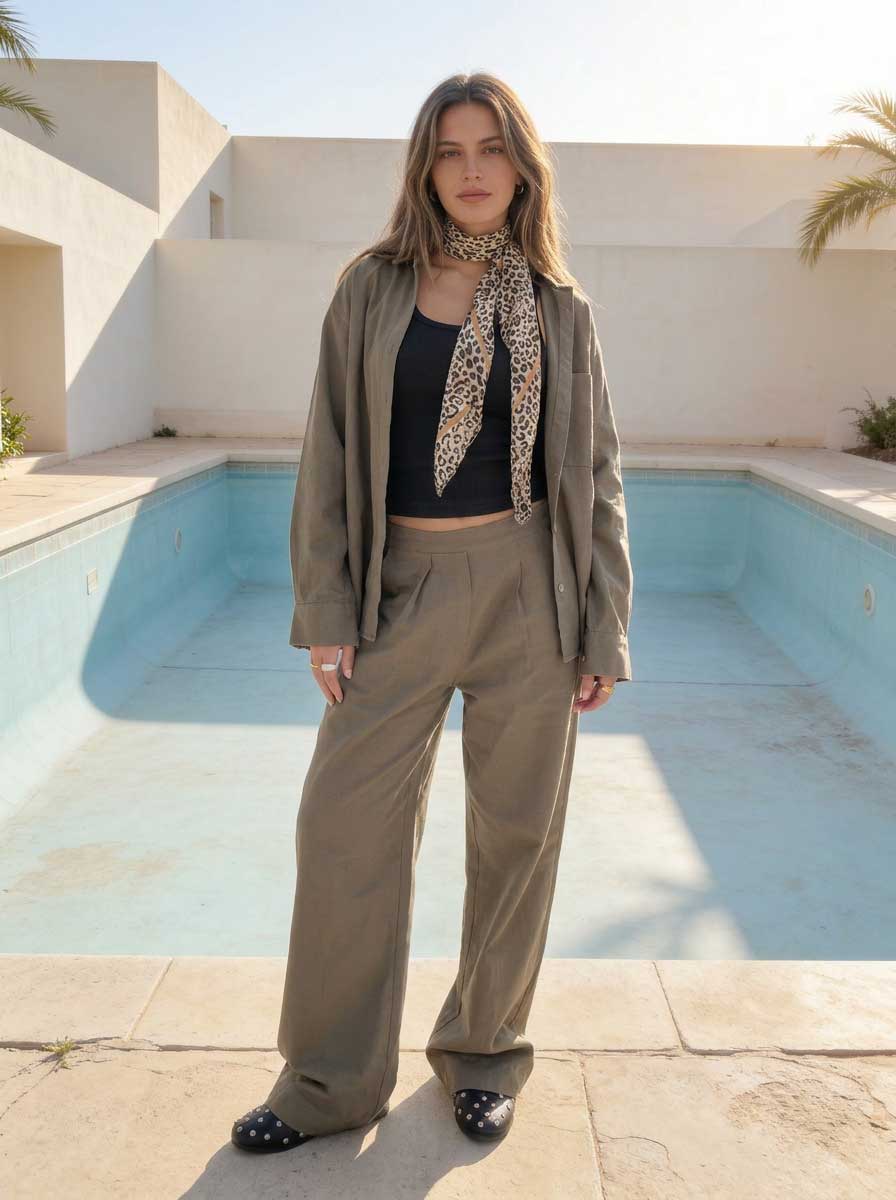 Deep Olive Oversized Shirt – Linen Effect Shirt CIZARO - Cizaro Jeans