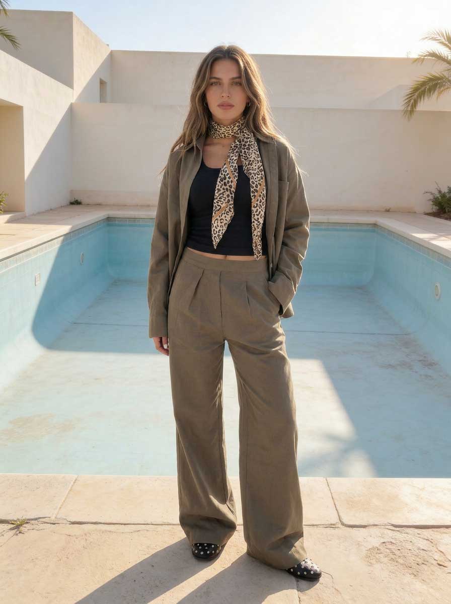 Deep Olive Oversized Shirt – Linen Effect Shirt CIZARO - Cizaro Jeans