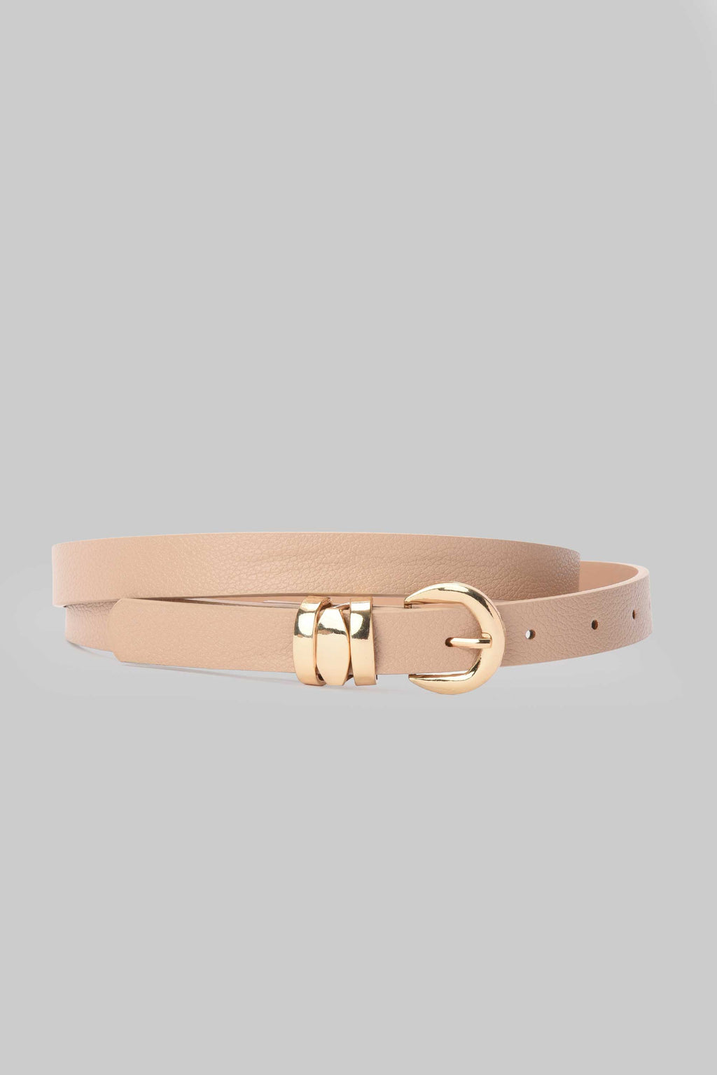 Beige Minimal Gold Buckle Belt