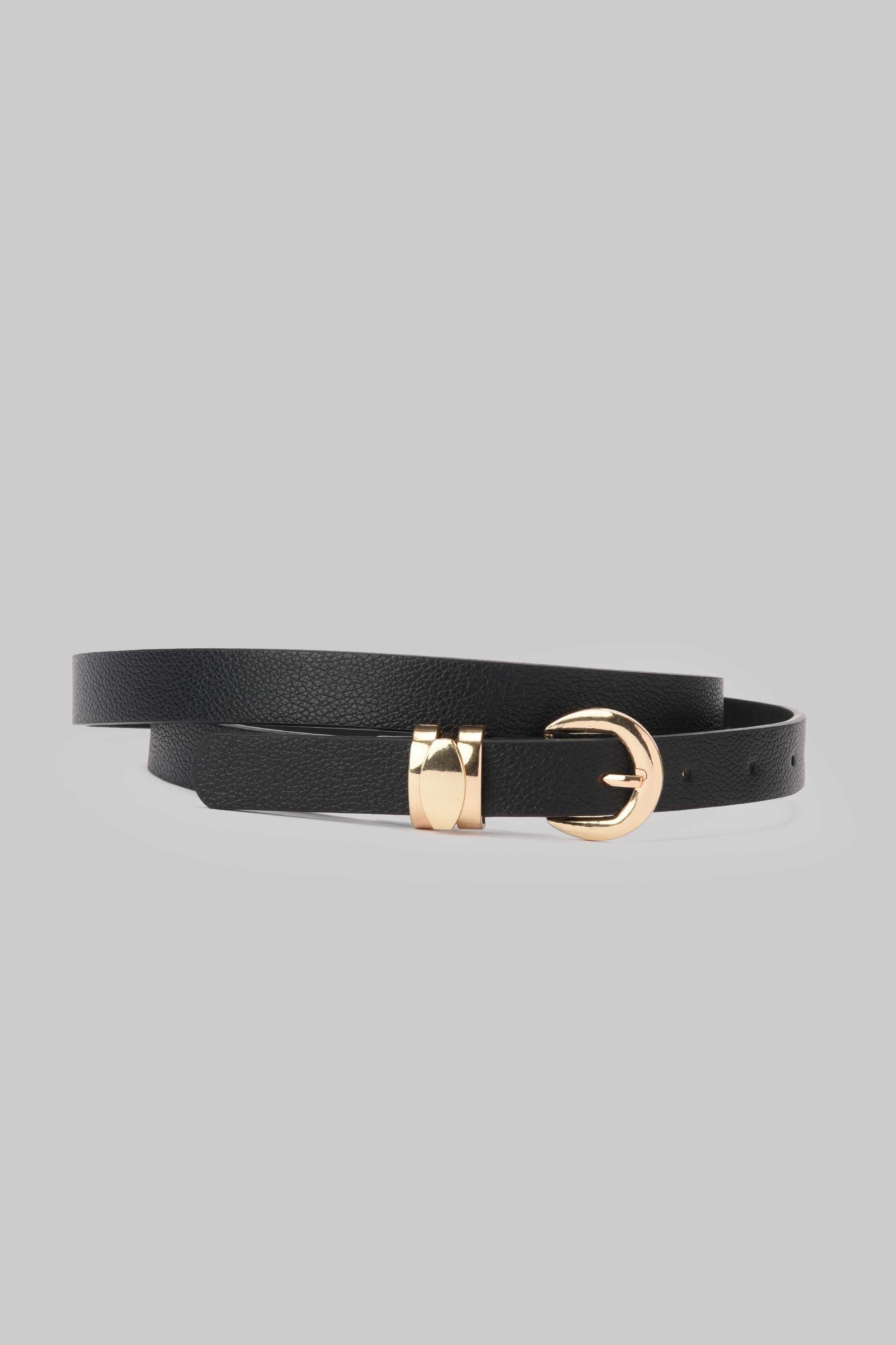 Black Minimal Gold Buckle Belt Belt CIZARO - Cizaro Jeans