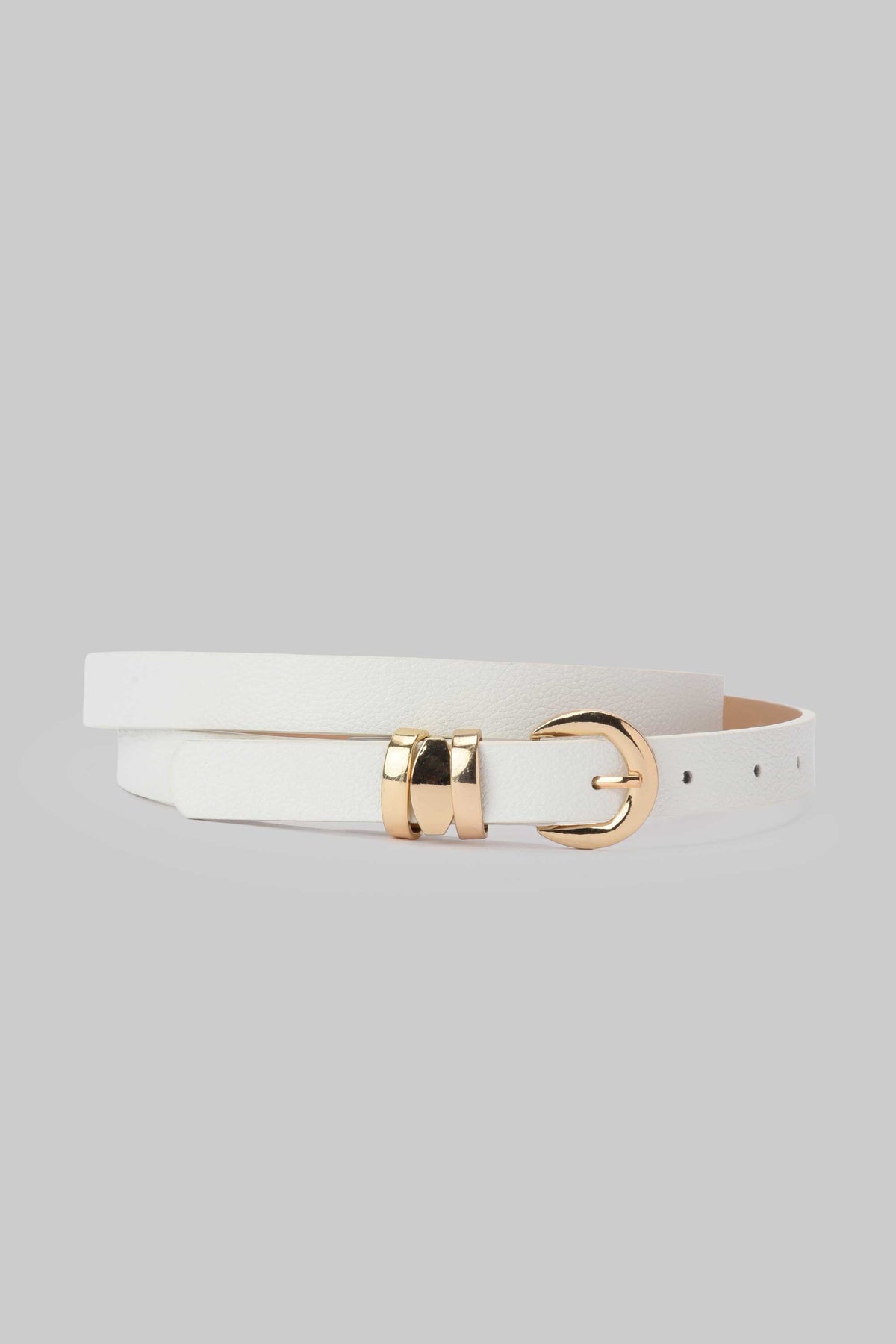 White Minimal Gold Buckle Belt Belt CIZARO - Cizaro Jeans