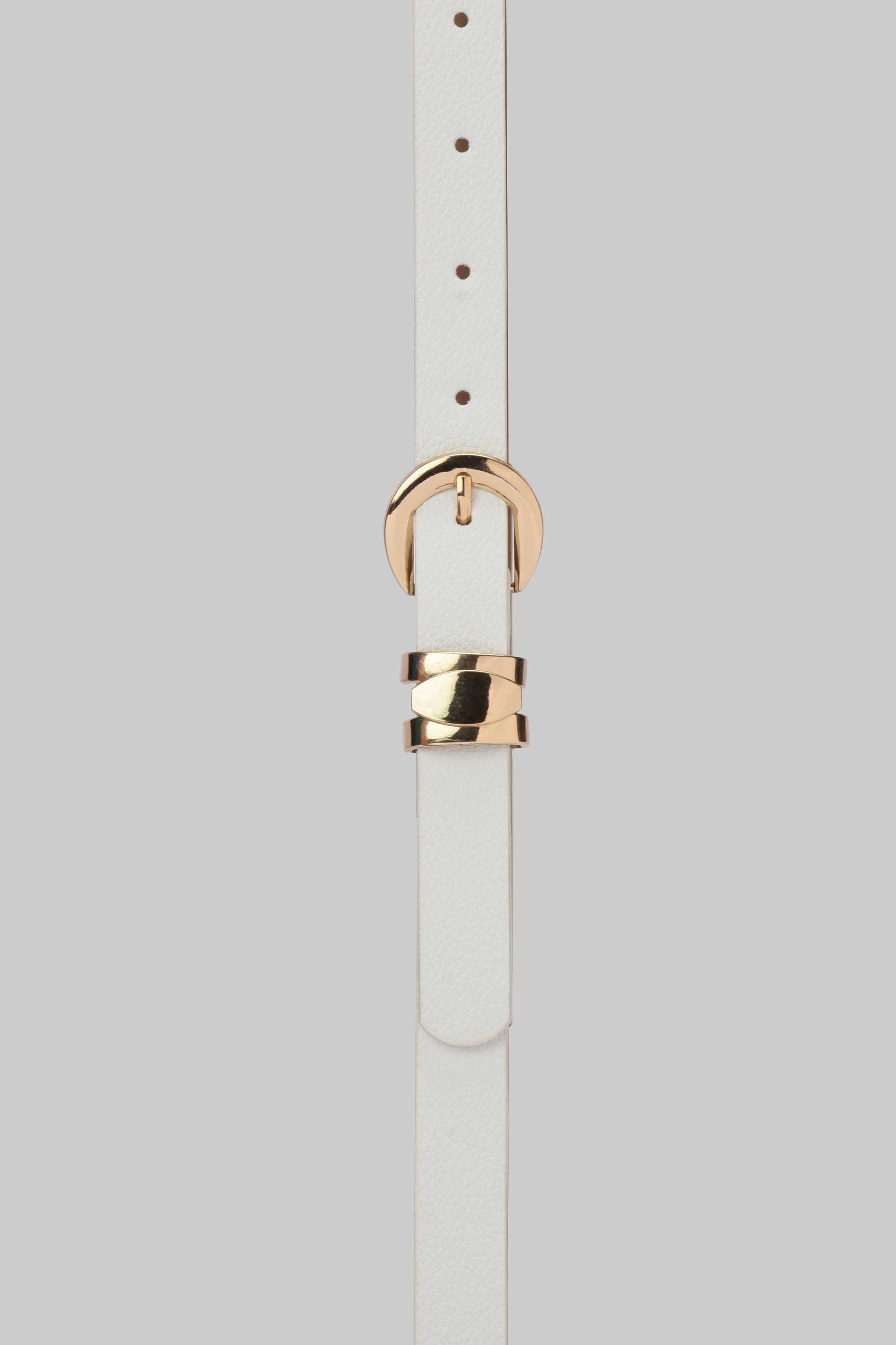 White Minimal Gold Buckle Belt Belt CIZARO - Cizaro Jeans