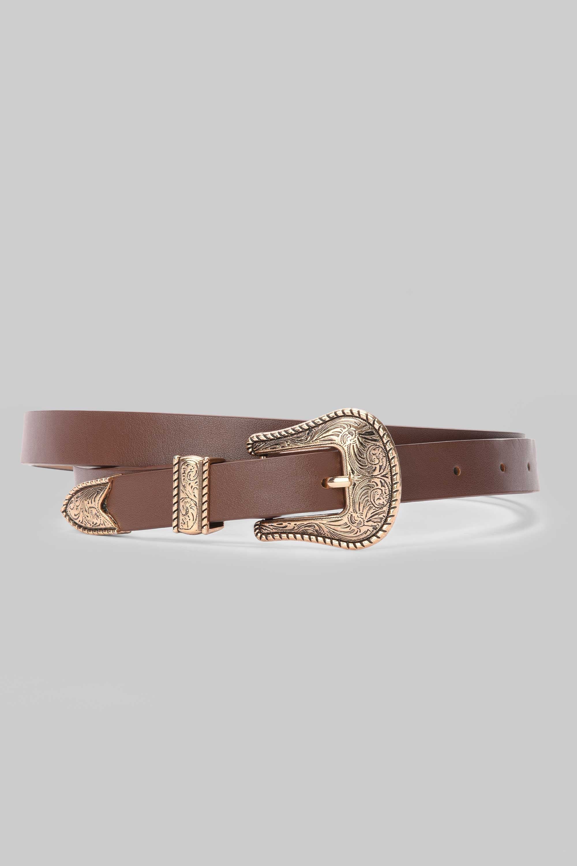 Chocolate Western Buckle Belt Belt Cizaro - Cizaro Jeans