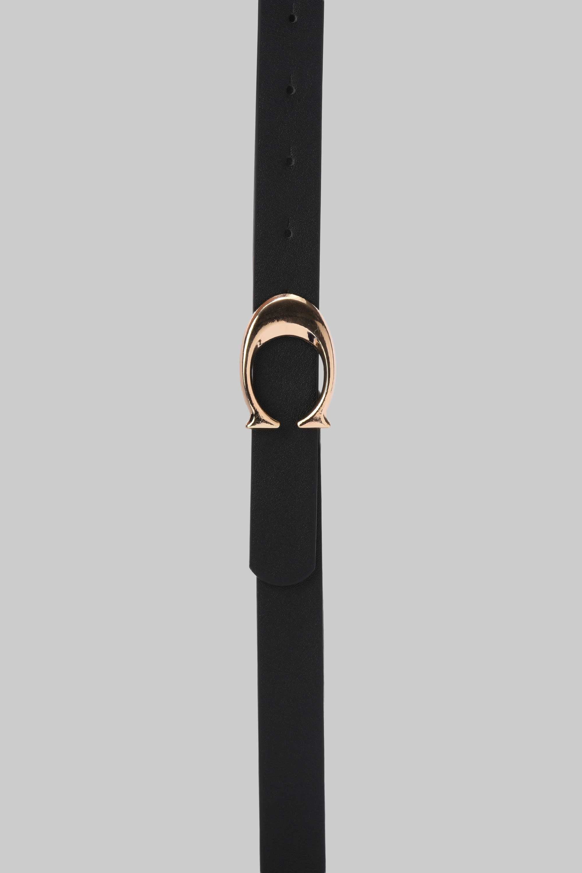 Black Horseshoe Buckle Slim Belt