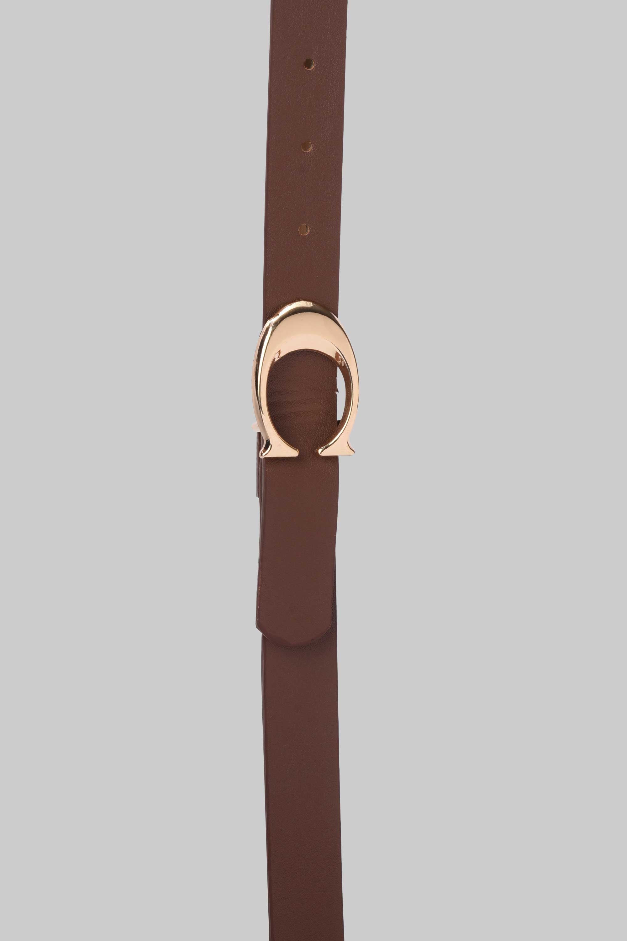 Chocolate Horseshoe Buckle Slim Belt