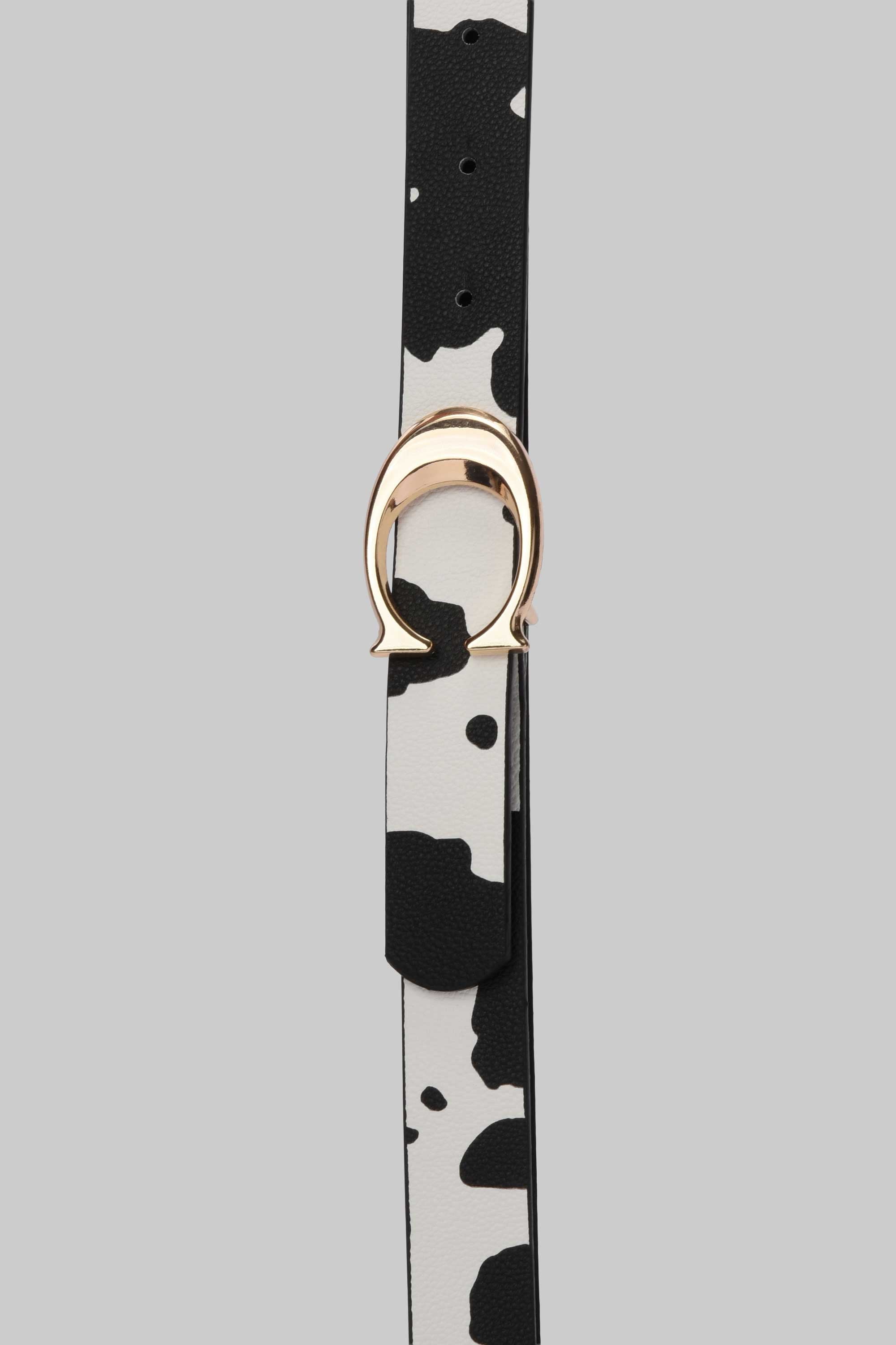 Cow Print Horseshoe Buckle Statement Belt
