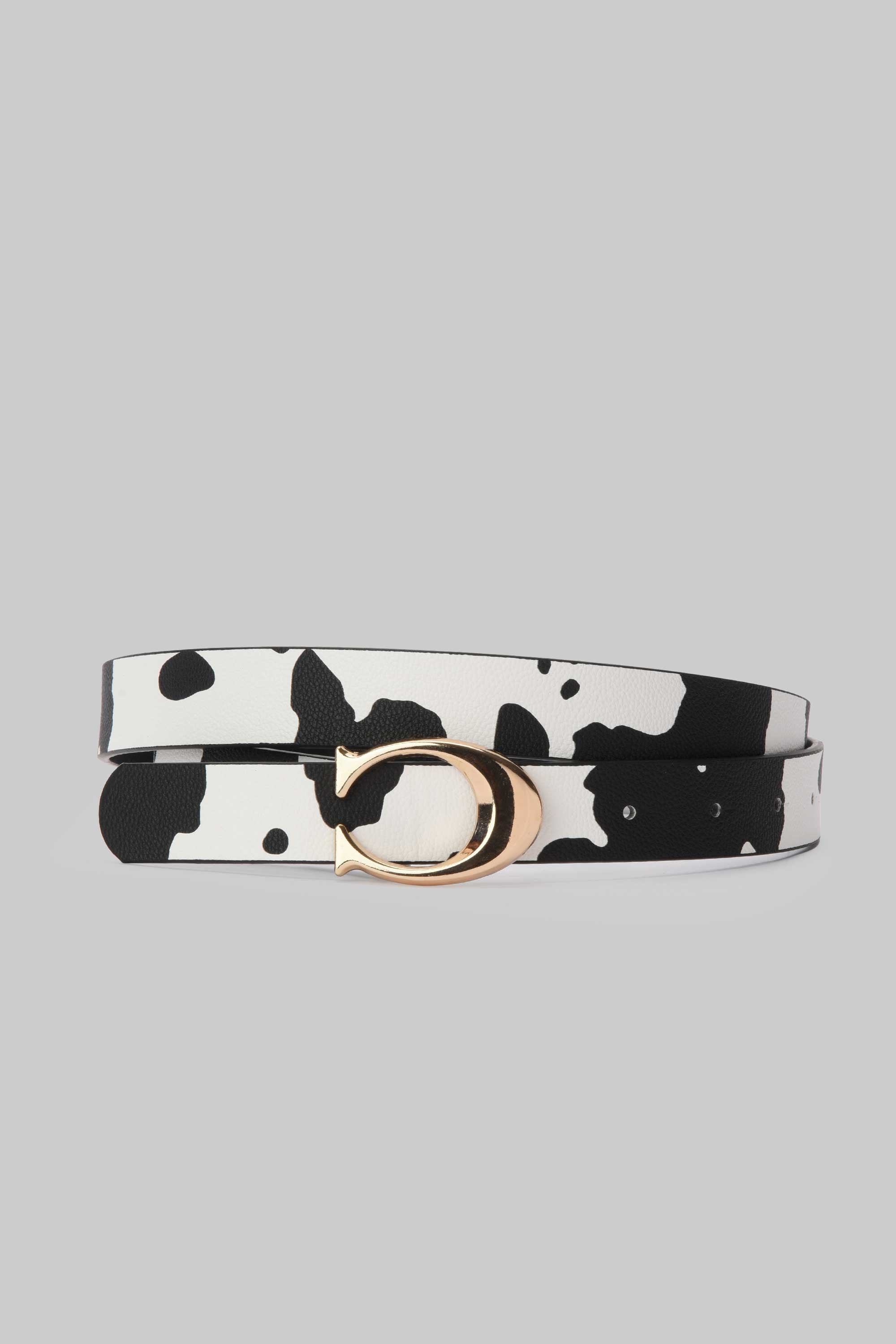 Cow Print Horseshoe Buckle Statement Belt